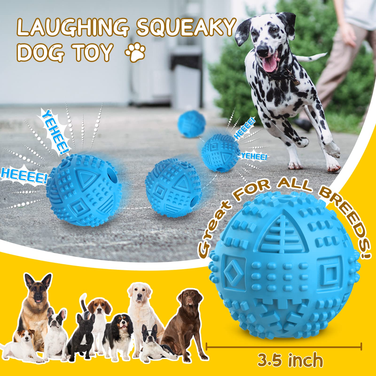 Bolas para perros dispensadoras de juguetes para perros, bolas de regalo para perros IQ para perros grandes, juguetes para perros chirriantes para masticadores agresivos, juguetes interactivos de goma duraderos para masticar perros, juguetes de enriquecim