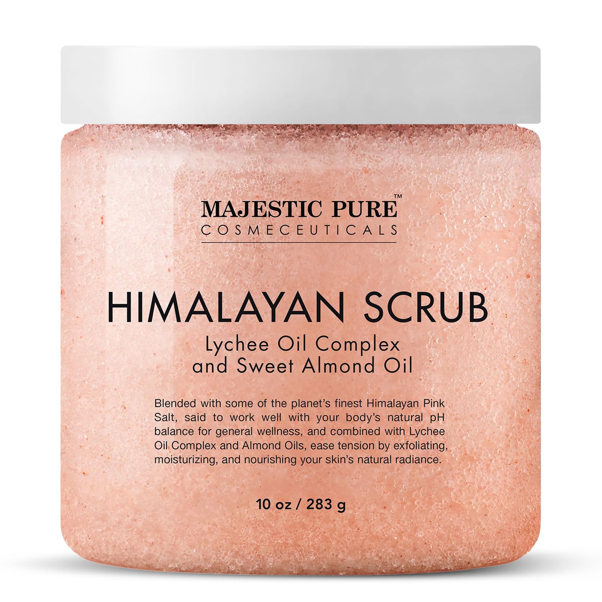 Majestic Pure Himalayan Salt Body Scrub with Lychee Oil, Exfoliating Salt Scrub to Exfoliate & Moisturize Skin, Deep Cleansing - 10 oz