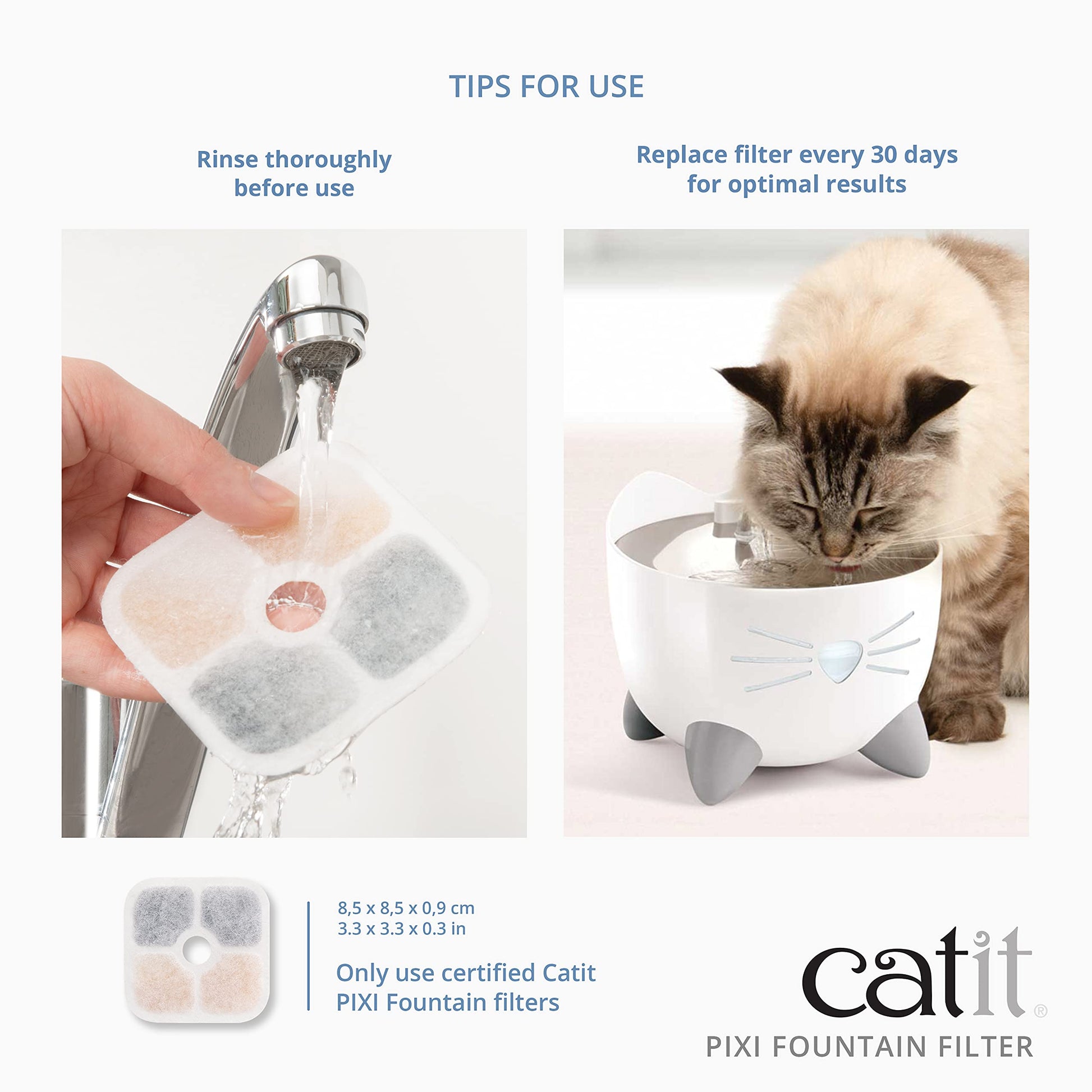 Catit PIXI - Filtro de Fuente de Agua para Gatos, Repuesto de Triple acción, Paquete de 3