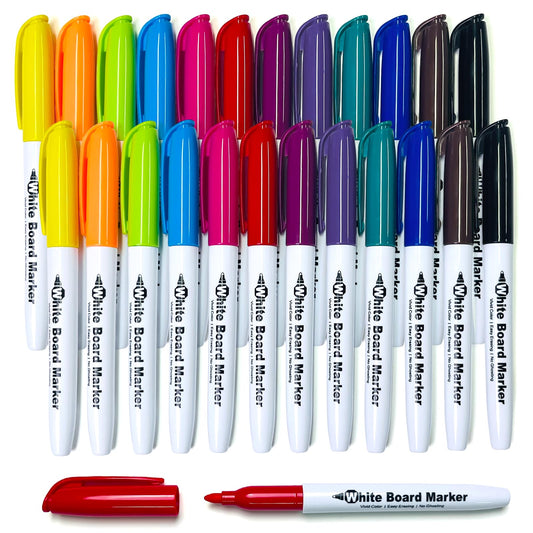SFAIH Marcadores de borrado en seco de punta fina, 12 colores, paquete de 24 (2 docenas) – Marcadores de pizarrón blanca de bajo olor para equipos de oficina, grupos de estudio, escuela en casa, 5