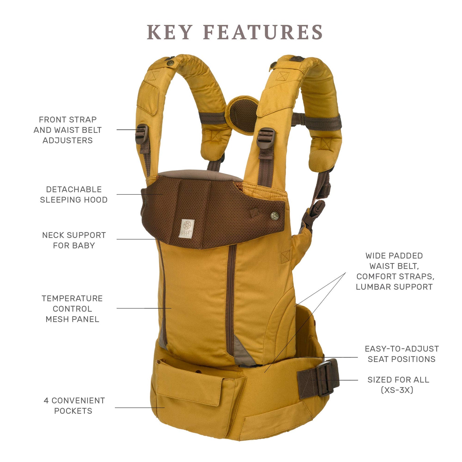 LÍLLÃ‰baby Serenity - Portabebés ergonómico para todas las posiciones, de recién nacido a niño, soporte lumbar con bolsa convertible, cosecha