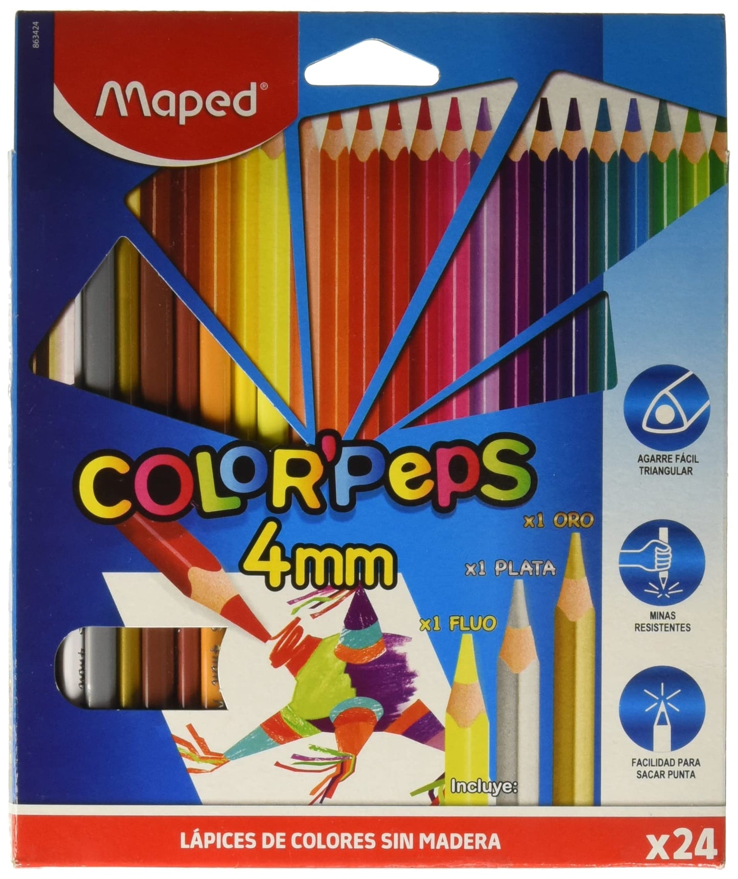 Maped Color´Peps Lapices de Colores, Triangulares, Extruidos, paquete de 24