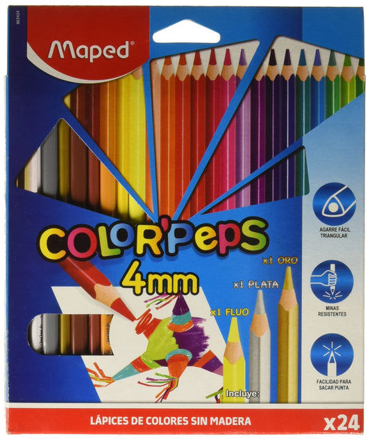 Maped Color´Peps Lapices de Colores, Triangulares, Extruidos, paquete de 24