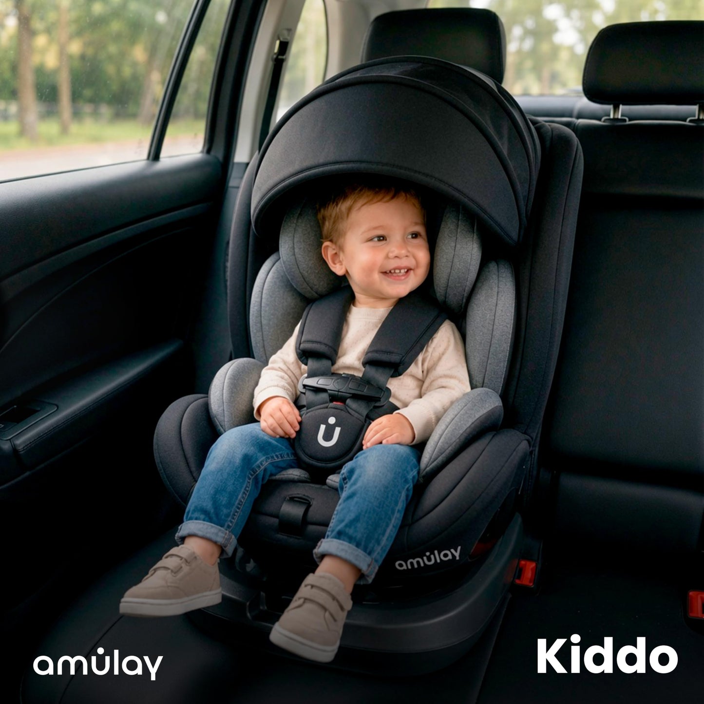 Amulay Autoasiento Kiddo ISOFIX 360°, 0 a 12 Años, Gris y Negro