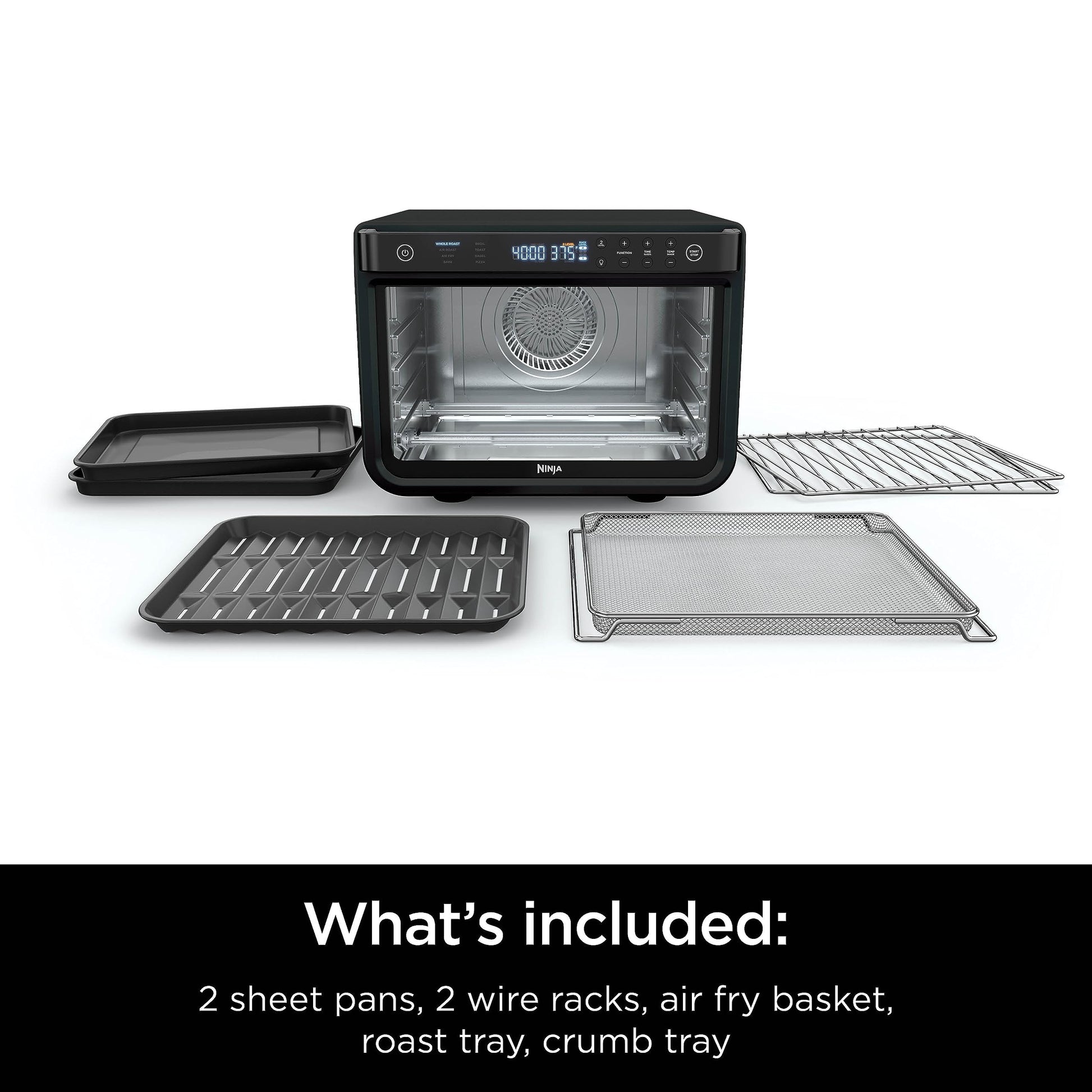 Horno Air Fry 8 en 1 Ninja Foodi XL Pro Negro con Tostador Digital y Convección de Encimera, 1800 Vatios