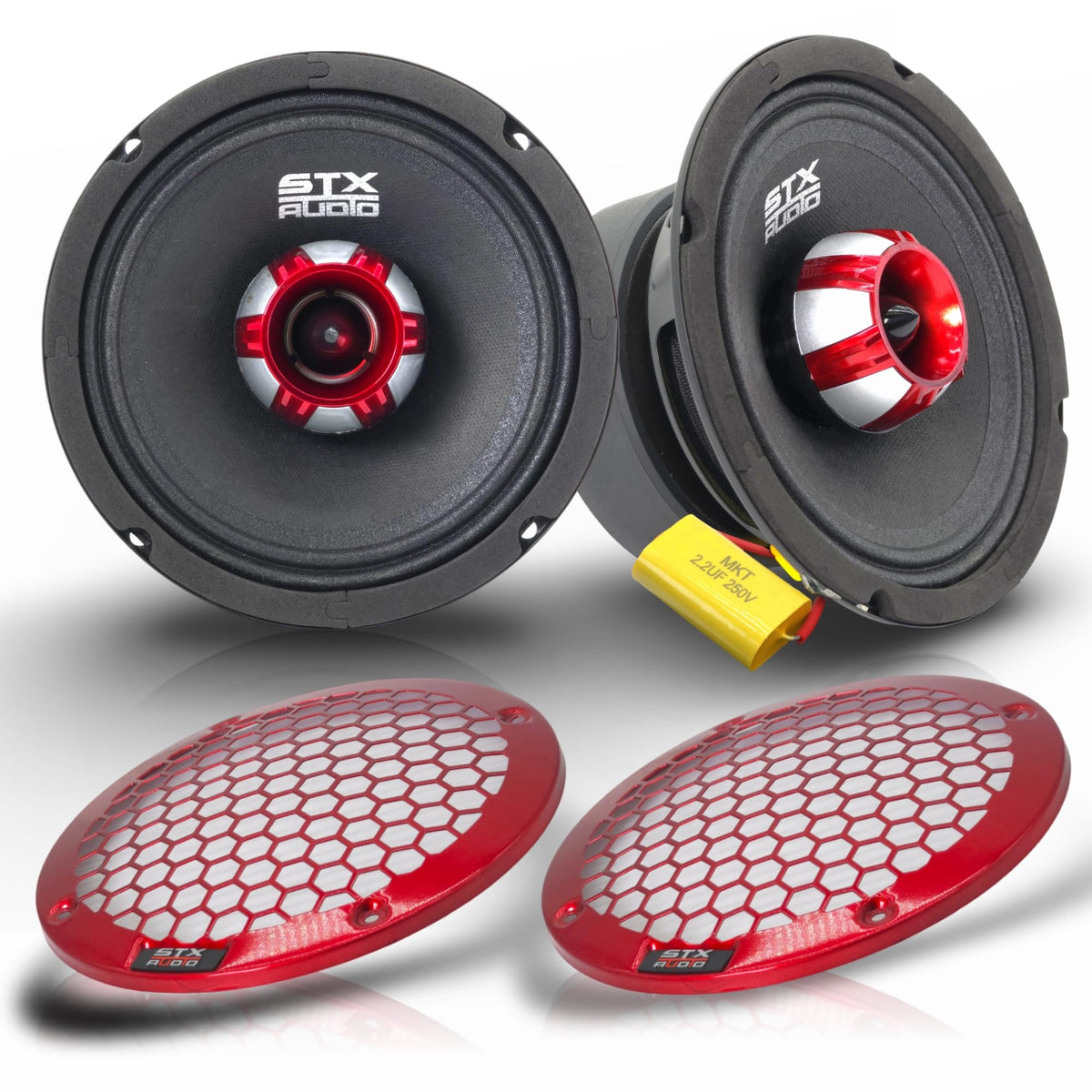 Altavoz de Audio STX X65.2R Rojo con Rejillas Protectoras para Coche