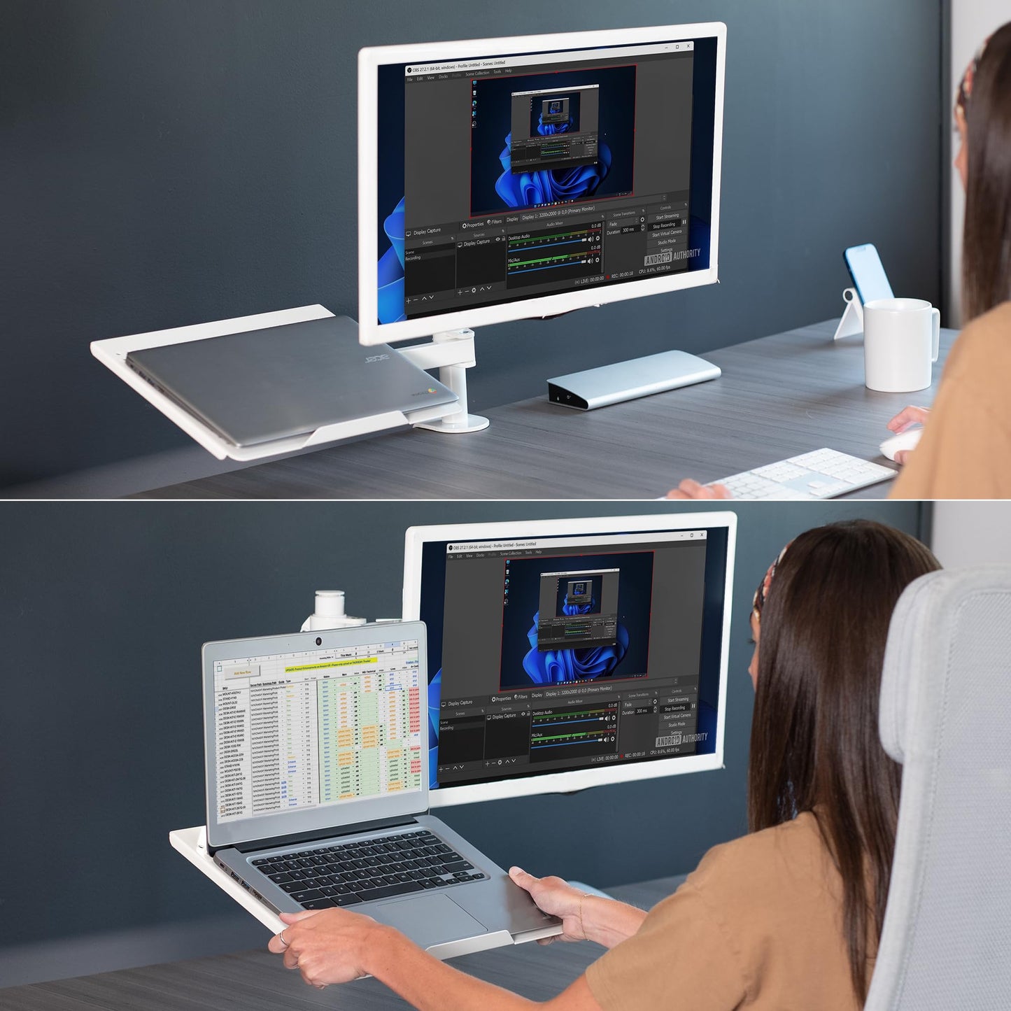 Conjunto de Soporte para Monitor VIVO Blanco totalmente Ajustable para Computadora Individual