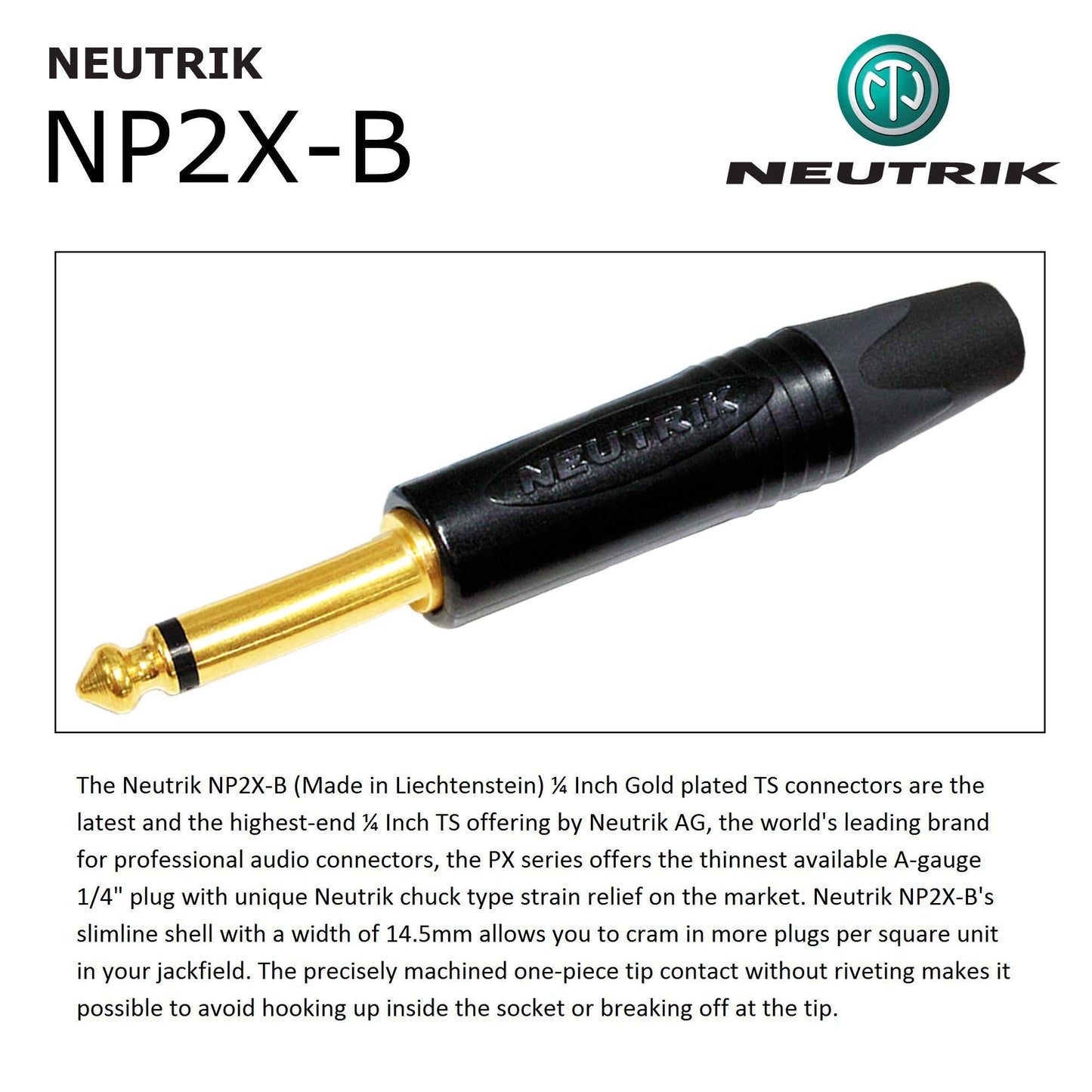 Cable Gotham GAC-1 Ultra Pro de 10 pies, de tapa baja de alta calidad (21 pf/F) para instrumento de bajo - con conectores de Neutrik dorado recto a recto de 1/4 pulgadas (6,35 mm) TS - Hecho a medida por WORLDS BEST CABLES