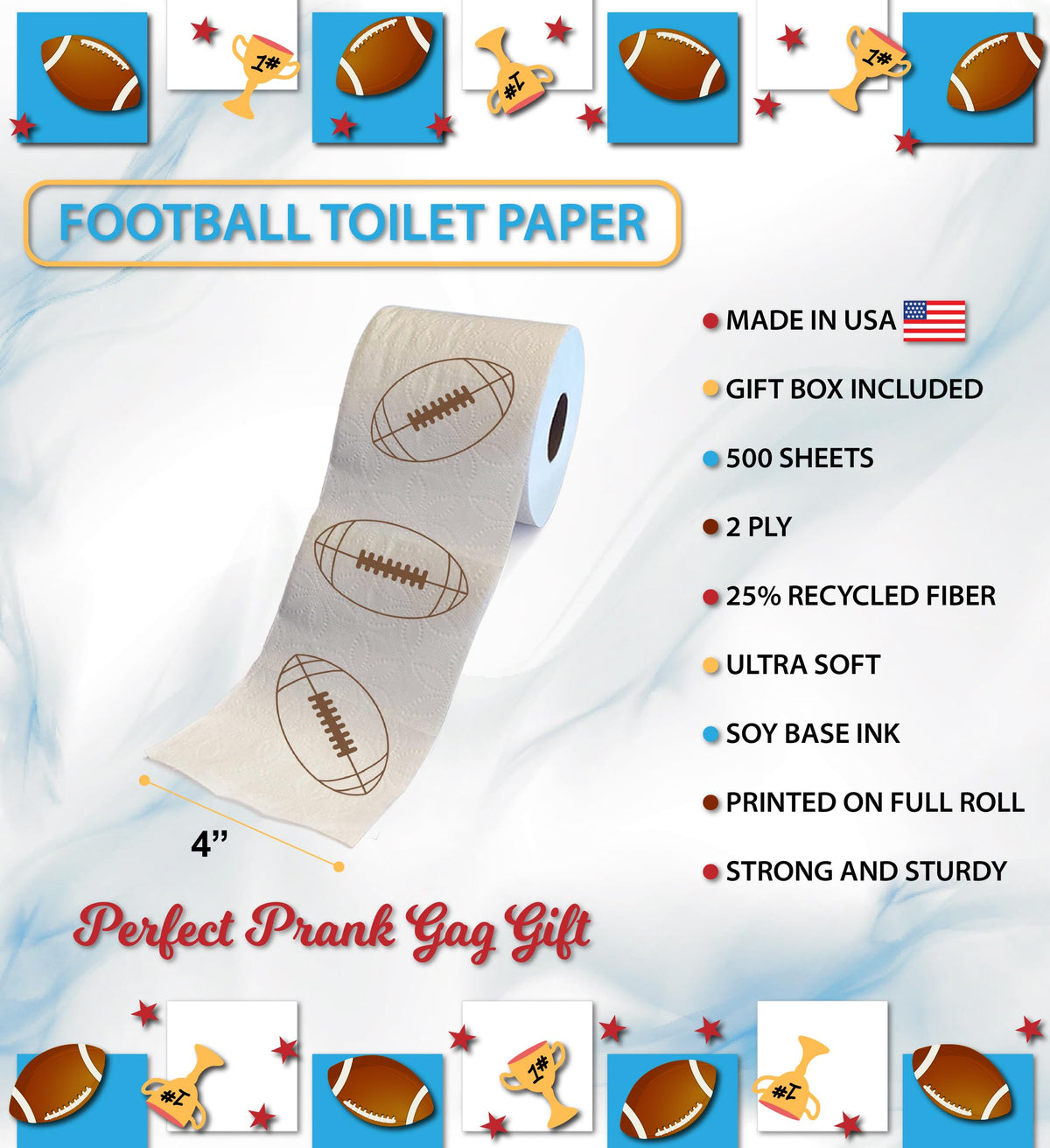 Rollo de Papel Higiénico Impreso TP Sports Games Fútbol Divertido para Adultos