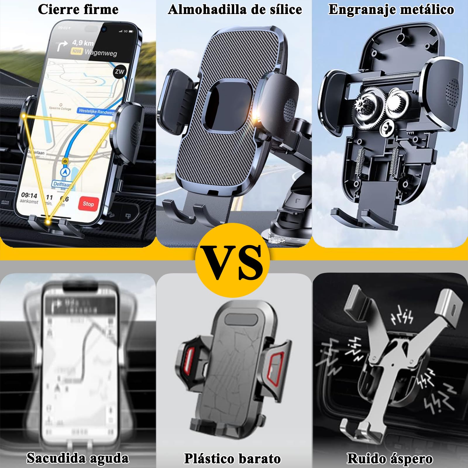 Soporte Celular Automóvil 3 en 1,Base Celular Auto Tablero,Soport Celular Auto,Soporte Universal para Parabrisas/Salpicadero/Ventilación, Accesorios Auto Para IPhone 15/14 , Xiaomi, Motorola, Huawei
