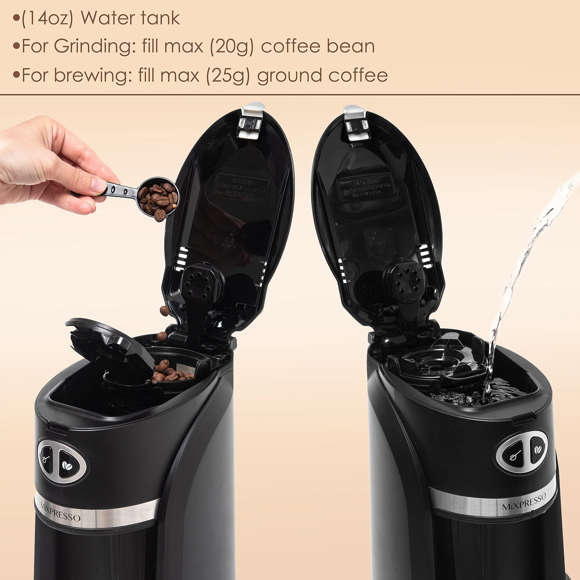 Cafetera Automática Mixpresso Negra con Molinillo Integrado y Taza de Viaje 14 Onzas