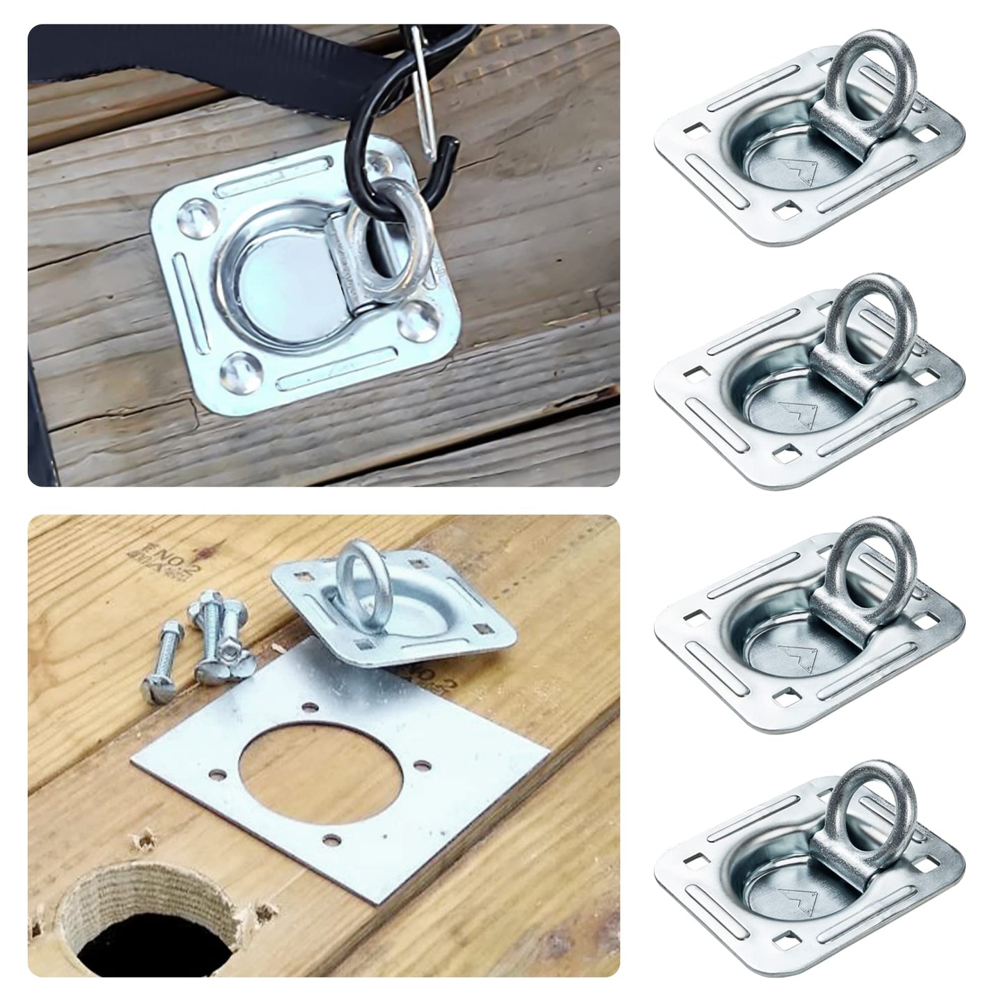 Lonffery - Paquete de 4 anclajes de amarre de anillo en D empotrados (6 lbs. Capacidad), kit resistente para remolque o entregas