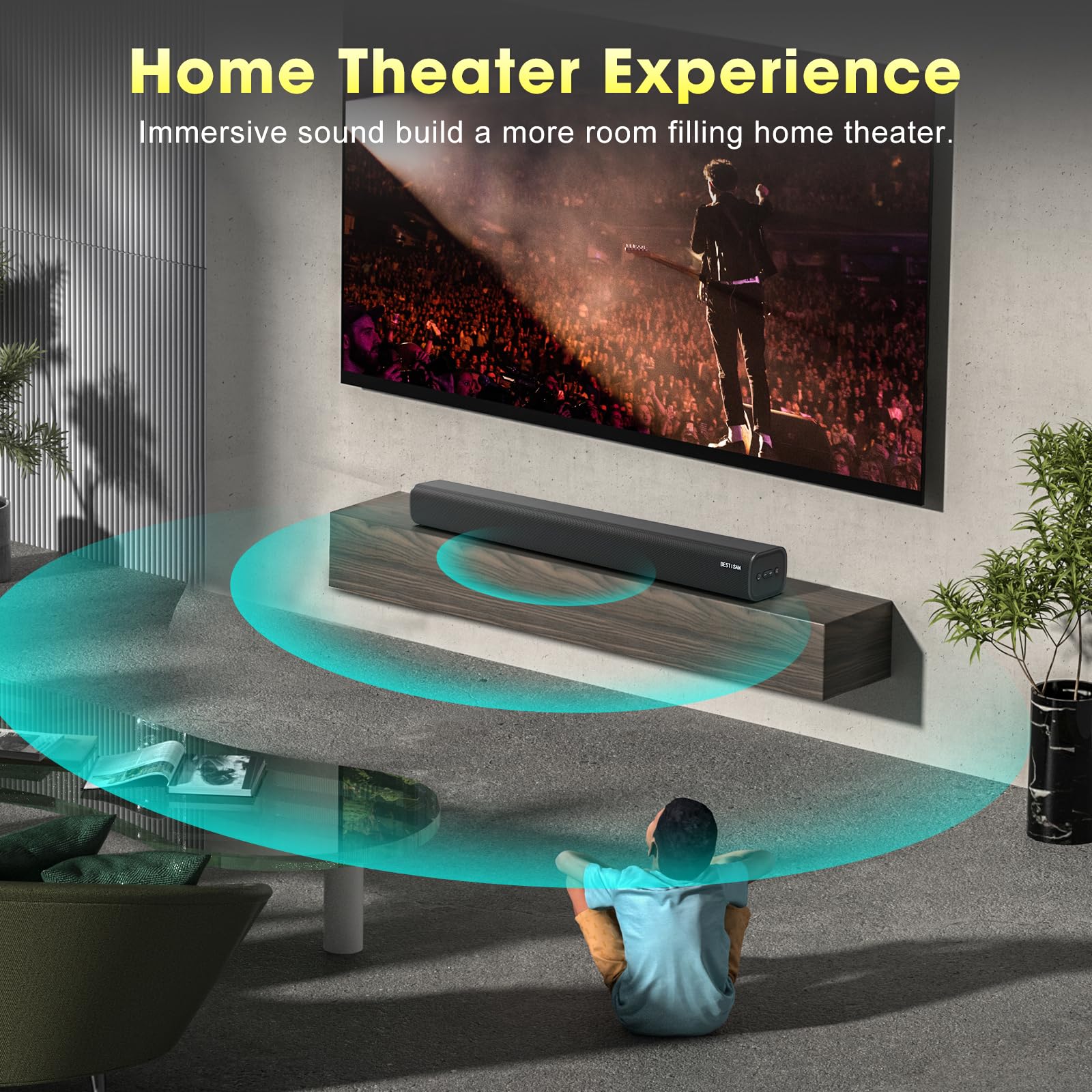 BESTISAN Barras de Sonido de 100 W para TV, Barra de Sonido con Bluetooth, HDMI-ARC, óptica, Entrada AUX, Sistema de Sonido para Altavoces de TV, Cine en casa, proyectores