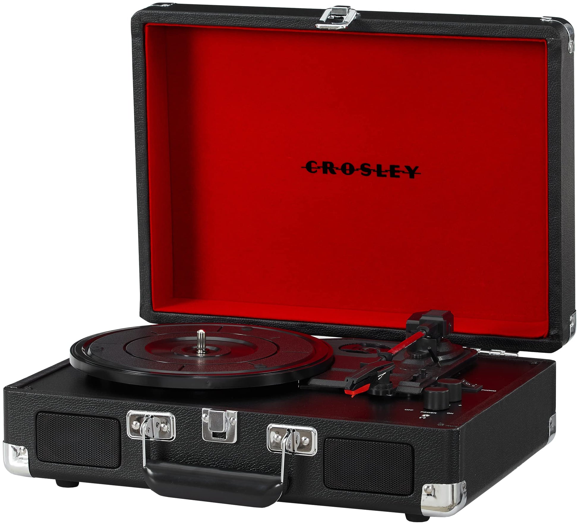 Crosley CR8005F-BK Cruiser Plus - Tocadiscos de Vinilo con Bluetooth de 3 velocidades, Color Negro y Rojo