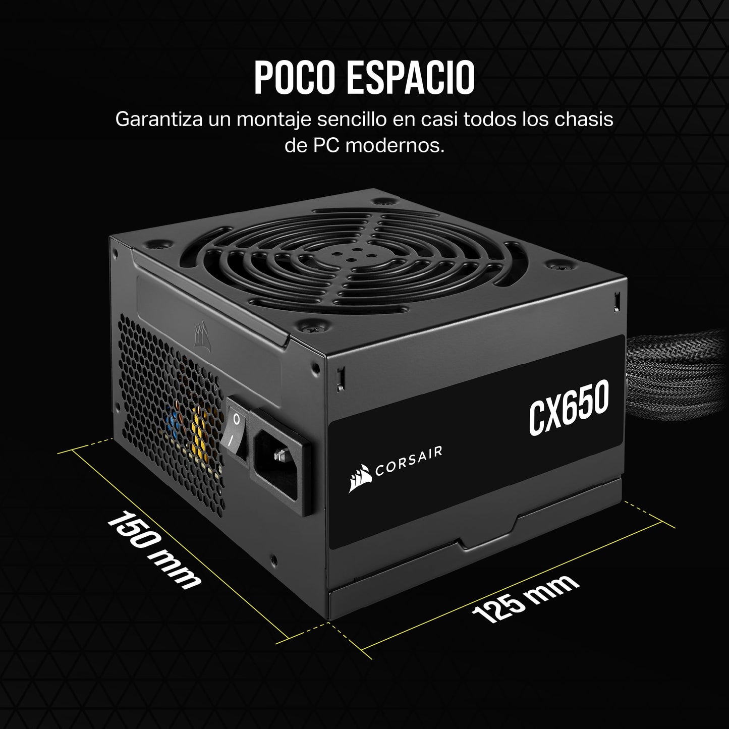 Corsair CX650 ATX 650W Fuente de Alimentación - Eficiencia 80 Plus Bronze - Bajo Ruido - Cables con Funda - No Modular - NA - Negro