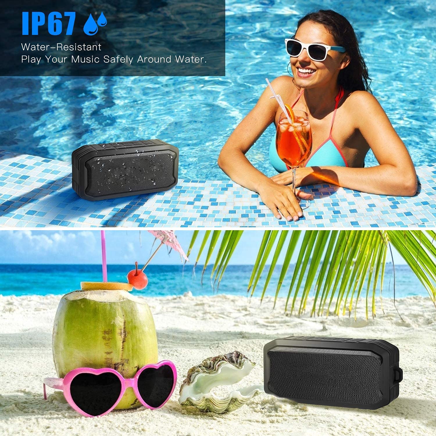 Límite-MX Bocina Bluetooth 5.0 Portátil, Duales Altavoces Bluetooth Portátil con Sonido Estéreo HD, IPX7 Impermeable, Compatible con iPhone, Android