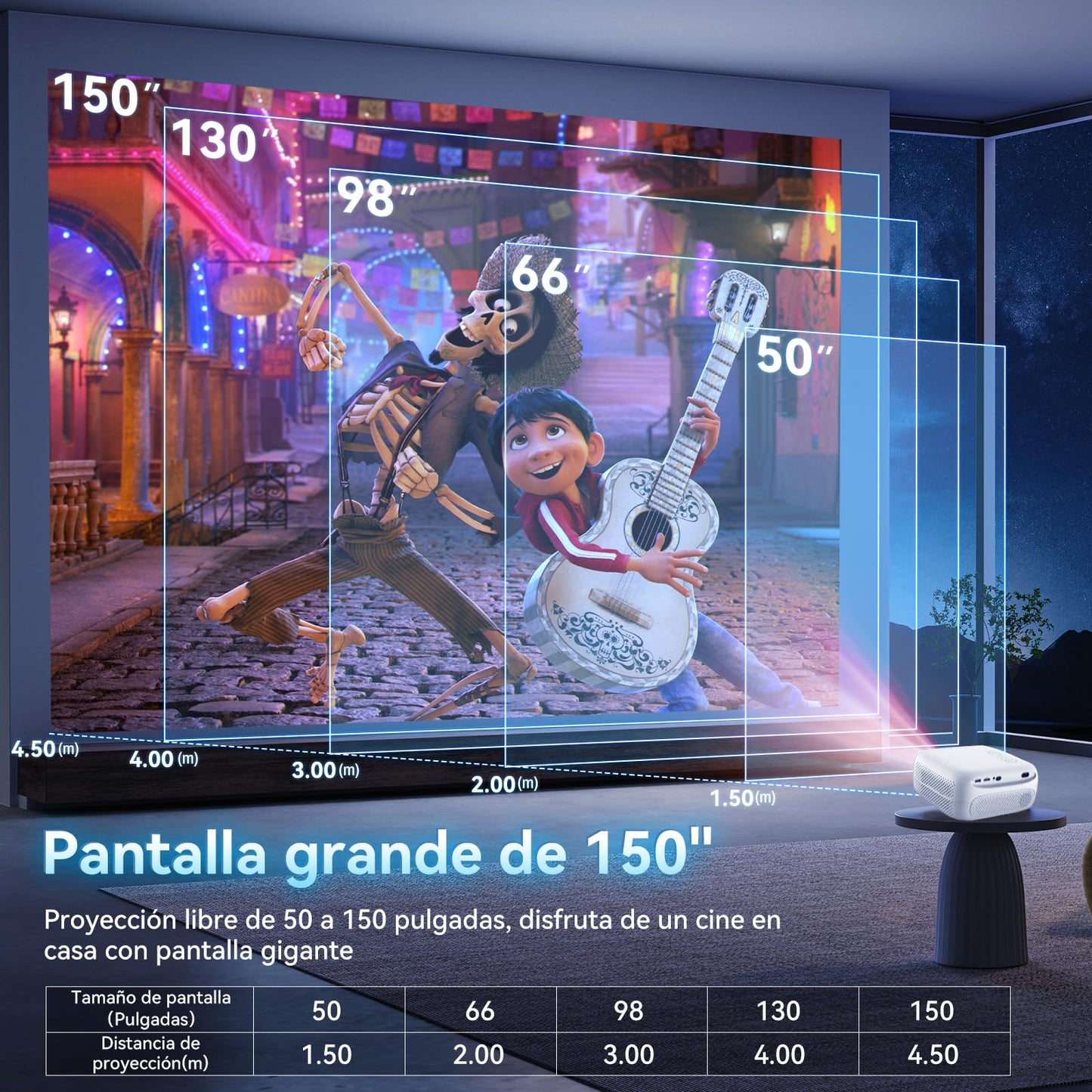 Mini Proyector Portátil 4K Android 11.0 Blanco Enfoque y Corrección Automática Para Cine en Casa