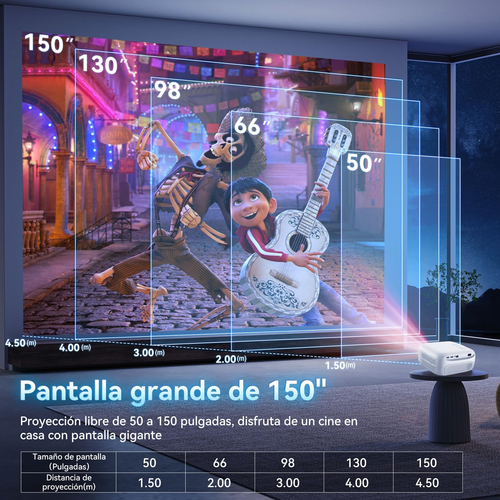 Mini Proyector Portátil 4K Android 11.0 Blanco Enfoque y Corrección Automática Para Cine en Casa