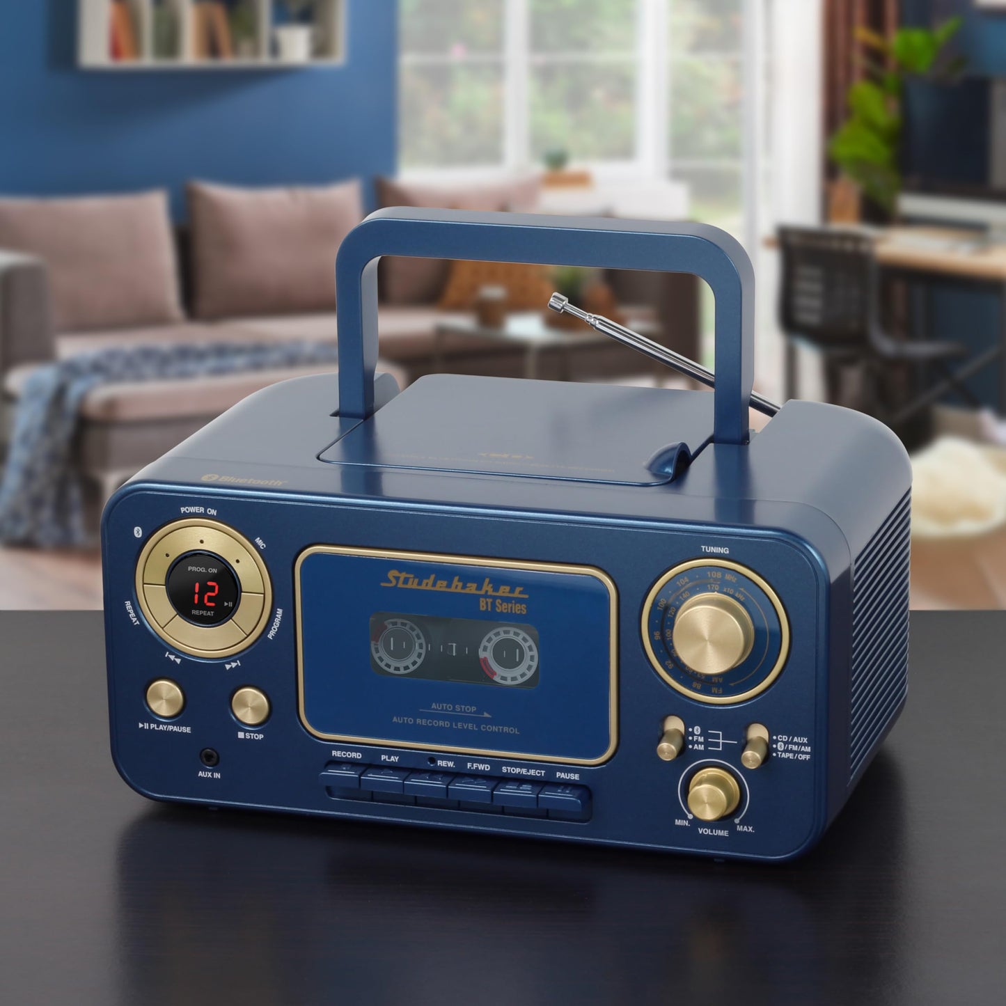 Reproductor de CD Estéreo Portátil Studebaker Azul con Bluetooth y Radio AM/FM