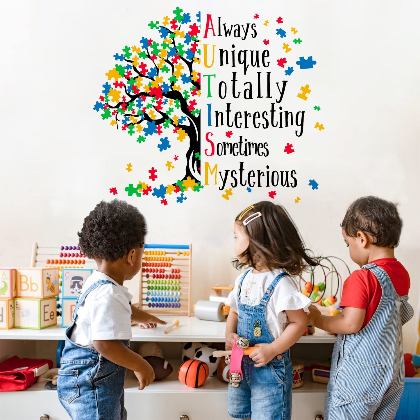 Mfault - Calcomanía de pared inspiradora para el día de la conciencia del autismo, diseño de árbol de rompecabezas positivo, decoración de habitación de bebé, recámara de bebé, espectro autista