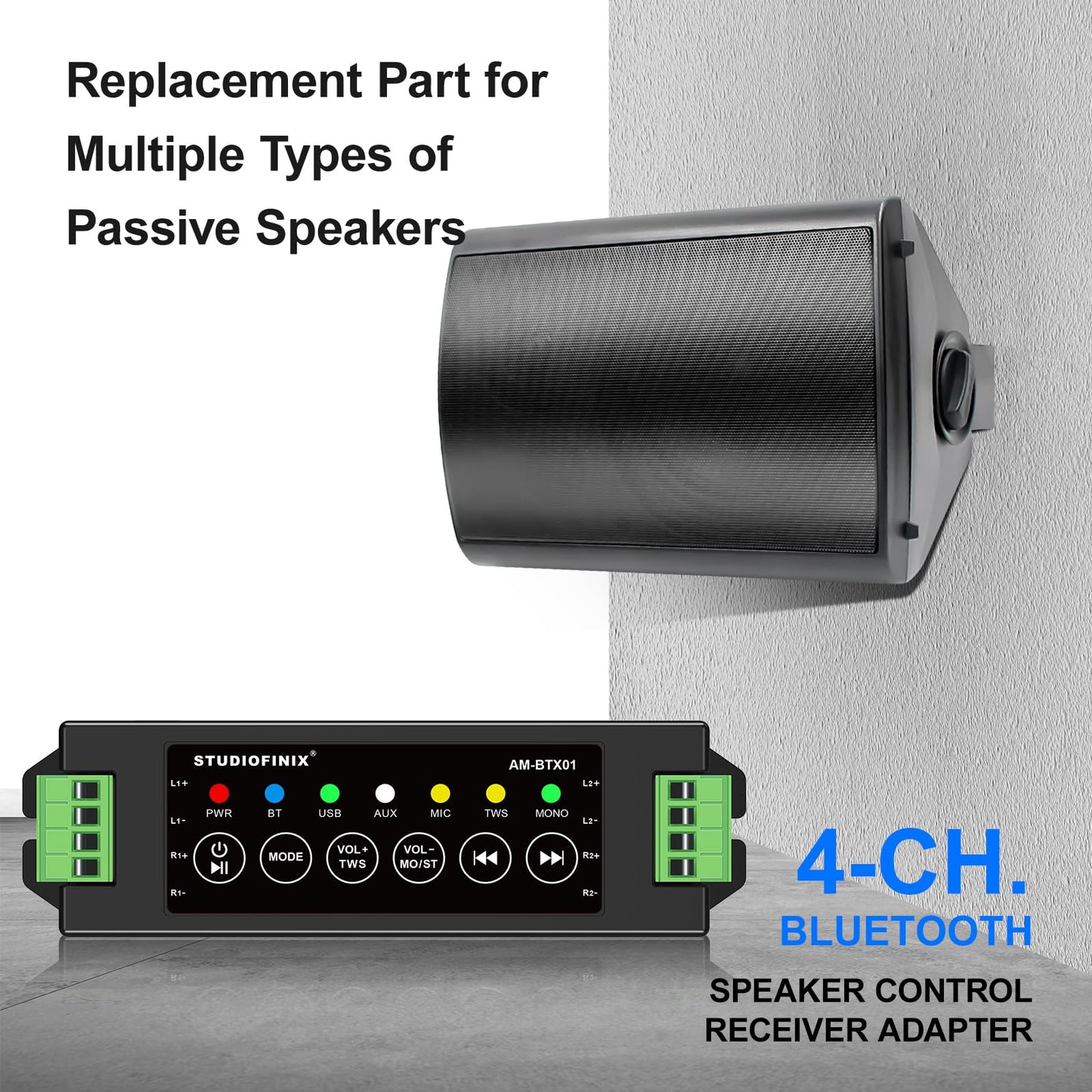Mini Amplificador Bluetooth STUODIOFINIX Azul 4 Canales 120 W para Altavoces Pasivos