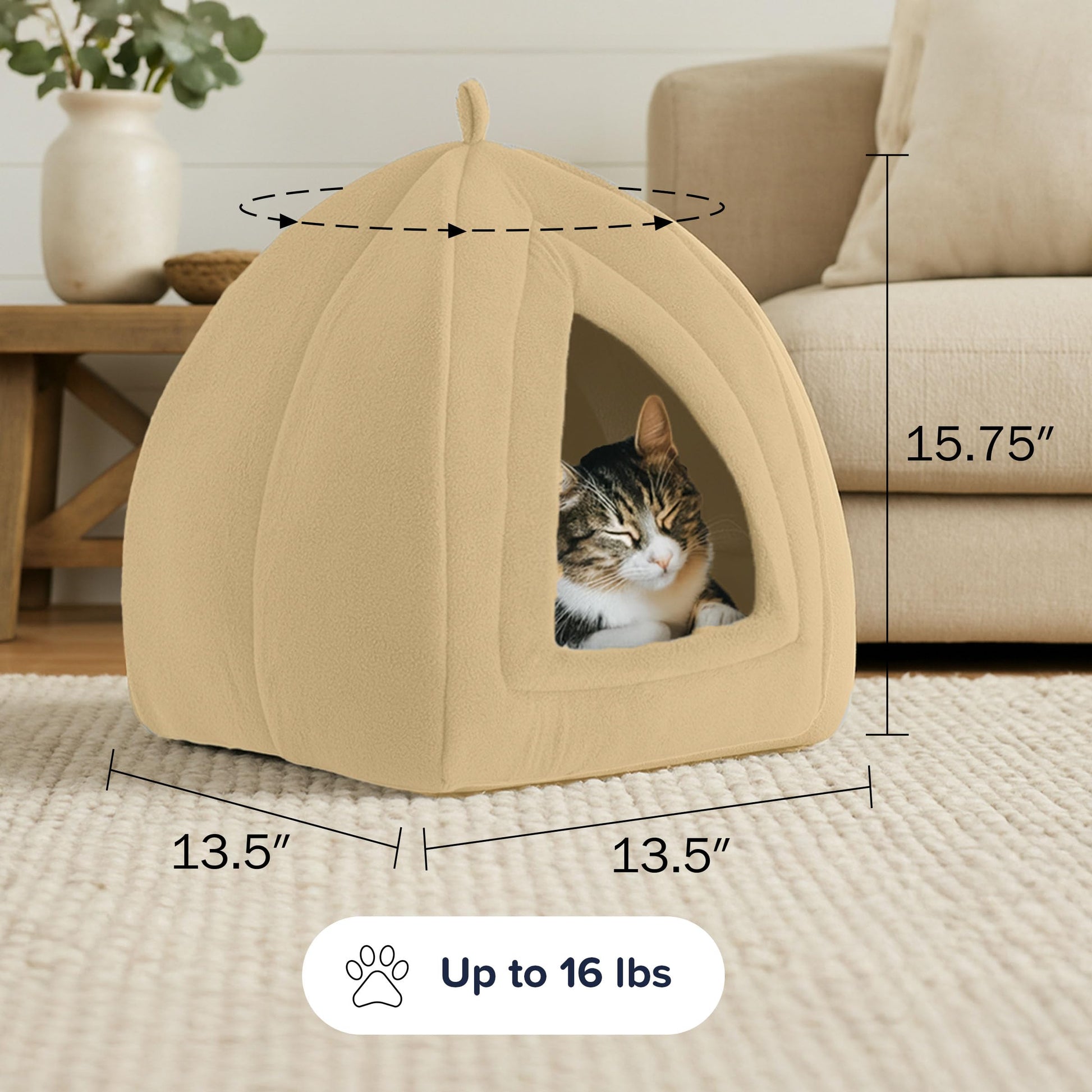 Petmaker Cat Pet Bed, Igloo, Soft Indoor Enclosed Covered Tent/House for Cats, Kittens and Small Pets with Removable Cushion Pad