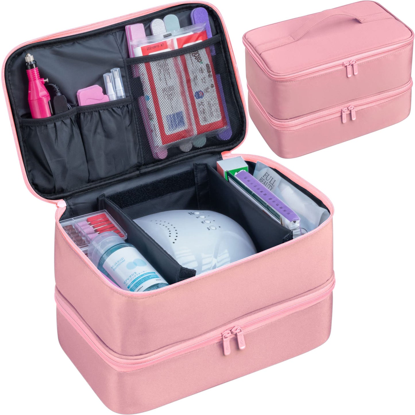 ButterFox - Estuche organizador de esmalte de uñas grande, se adapta a secador de lámpara de uñas y 40 – 50 botellas, kits de esmalte de uñas de gel, bolsa para suministros (rosa, M (40-50 ranuras)