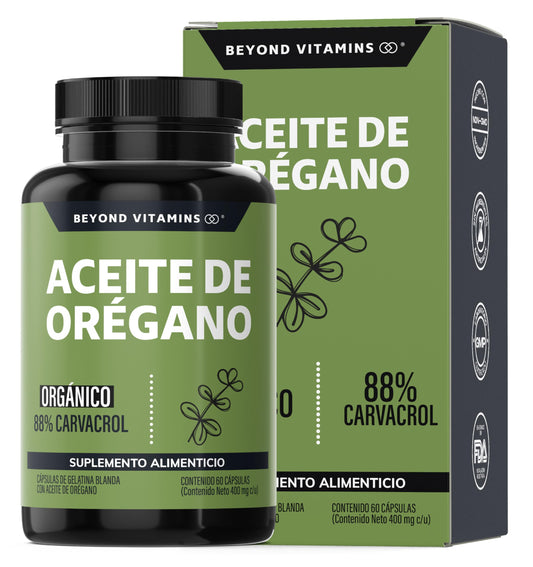 Beyond Vitamins | Aceite de Oregano Orgánico 100% Natural con 88% Carvacrol Candida | Oil of Oregano Grado Alimenticio (60 Caps)