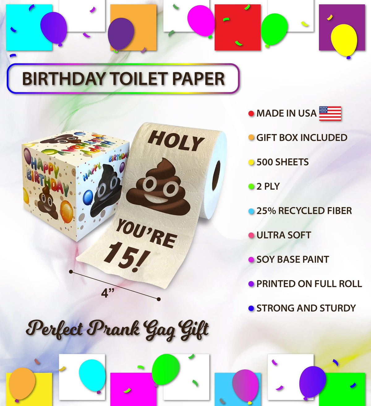 Papel Higiénico Impreso TP Holy Poop You're 15 Divertido para Adolescente