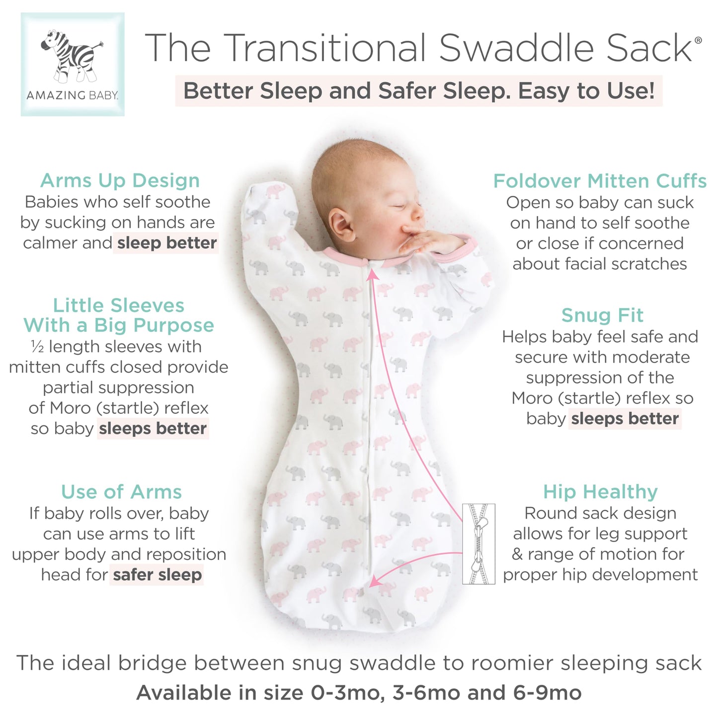 Increíble Saco de transición para bebé, Mangas de Media Longitud y puños de manopla para la transición del recién Nacido al Saco de Dormir del bebé, Manta portátil, pequeña, 0-3 Meses, 6-14 Libras,