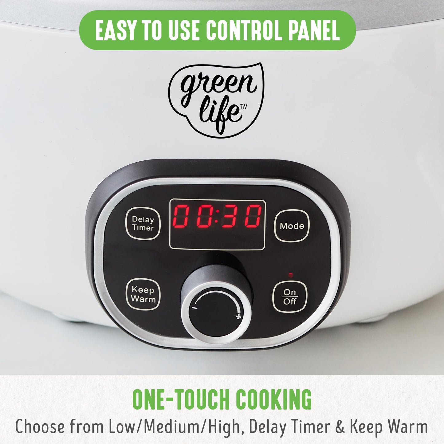 GreenLife - tazón interior extraíble de cerámica antiadherente de 6 cuartos de galón, no tóxico, última intervensión de PFAS, programable, apto para la familia, mantiene el calor, apto para estufas y