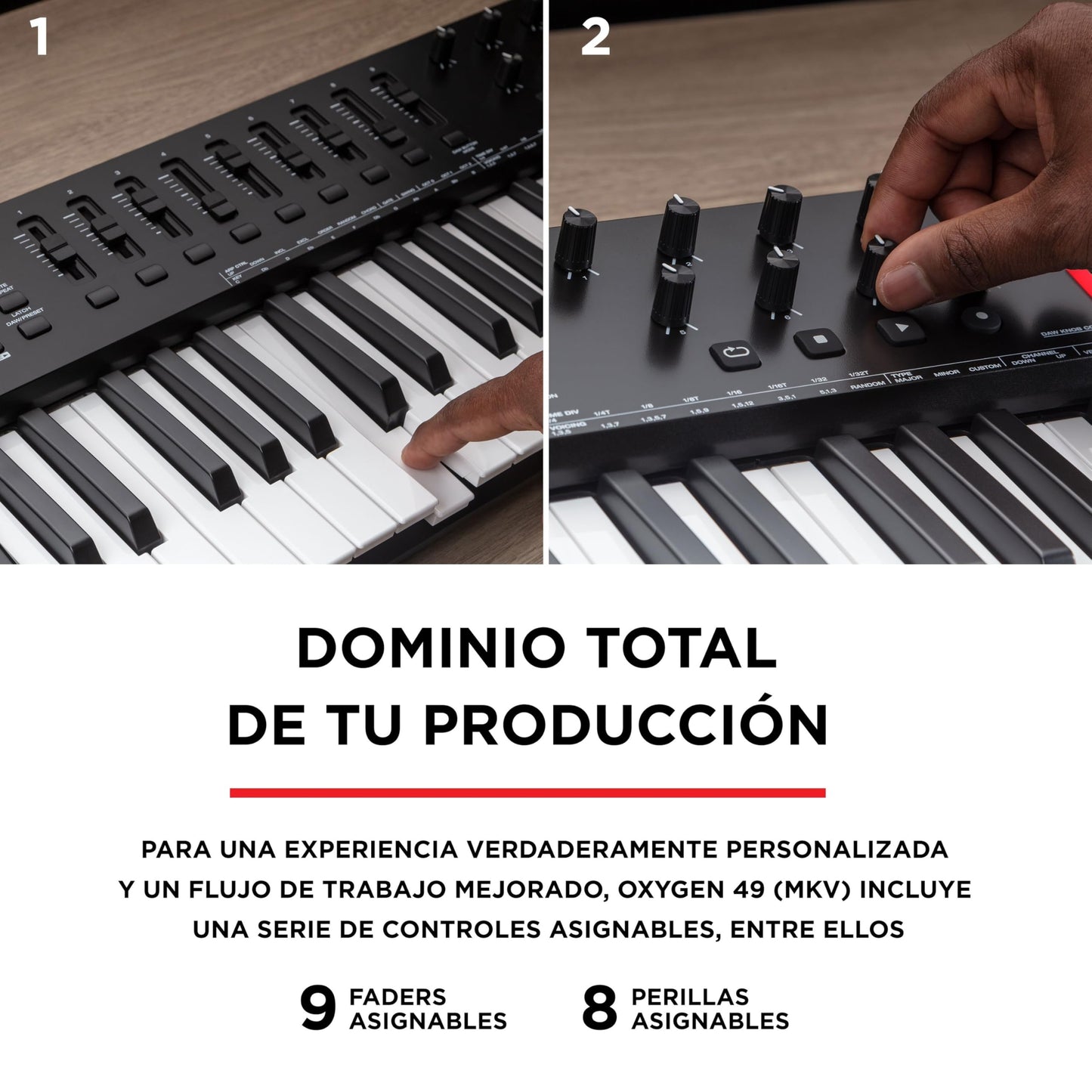M-Audio Oxygen 49 V - Teclado controlador MIDI USB de 49 teclas con Beat Pads, modos Smart Chord y Scale, arpegiador y suite de software incluidos