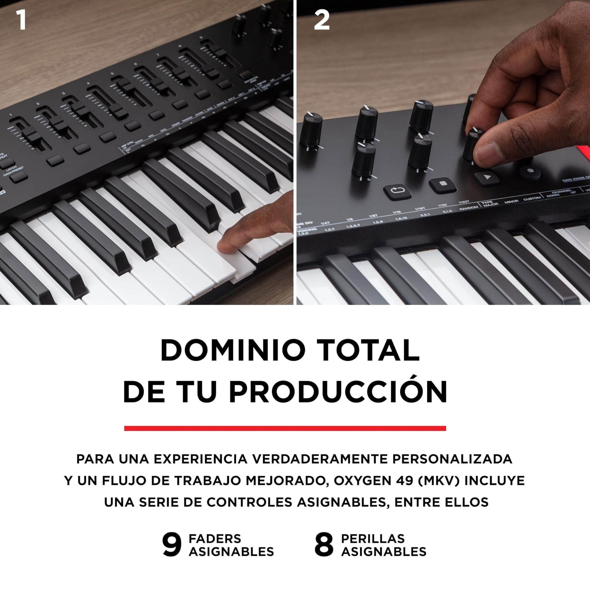 M-Audio Oxygen 49 V - Teclado controlador MIDI USB de 49 teclas con Beat Pads, modos Smart Chord y Scale, arpegiador y suite de software incluidos