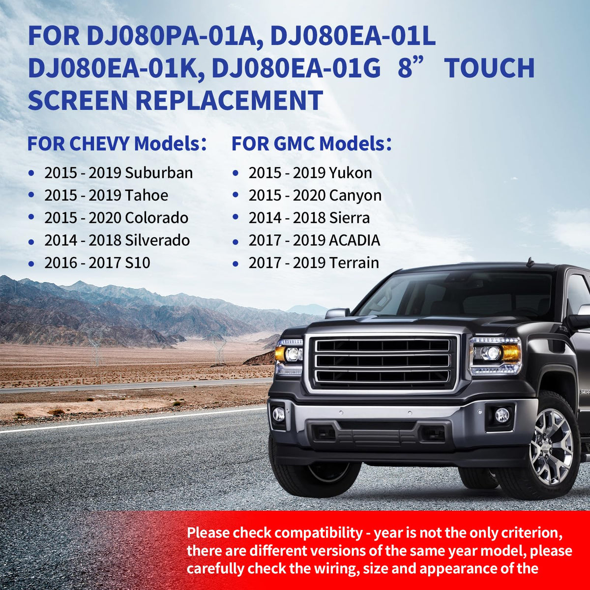Pantalla de Reemplazo RESNAVSCREN DJ080PA-01A Gmc Sierra Yukon Canyon Acadia 2014-2018 Chevy Silverado Tahoe Suburban Colorado Mylink Radio táctil digitalizador