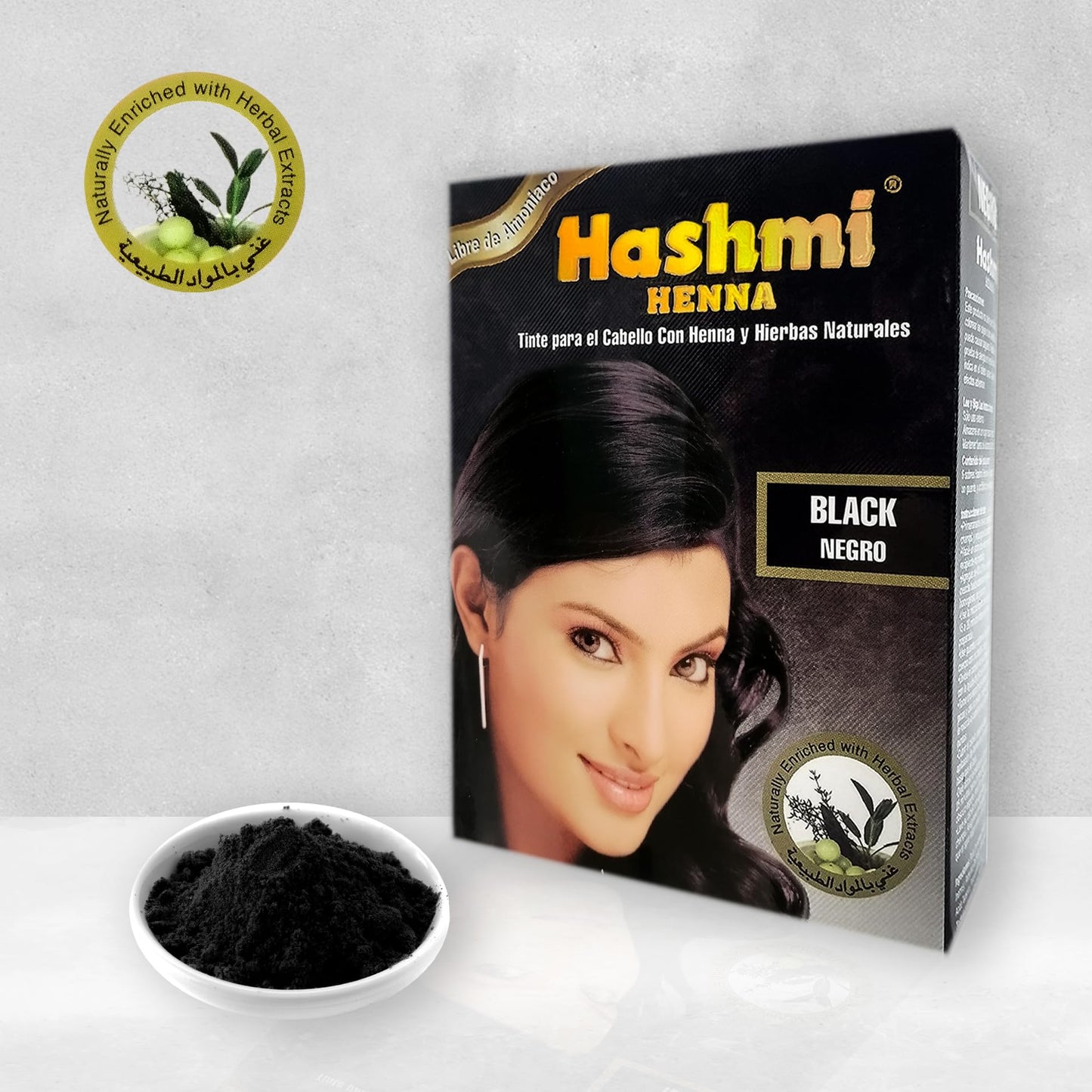 Tinte de Cabello Negro Hashmi Henna Natural sin Maltratar