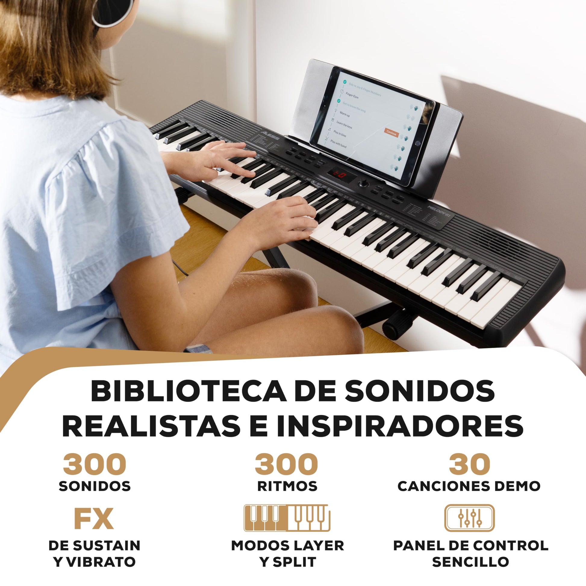 Alesis Melody 61 MK4 Teclado Piano Eléctrico para Principiantes con 61 Teclas, Altavoces, Soporte, Banqueta, Auriculares, 300 Sonidos y Lecciones de Música