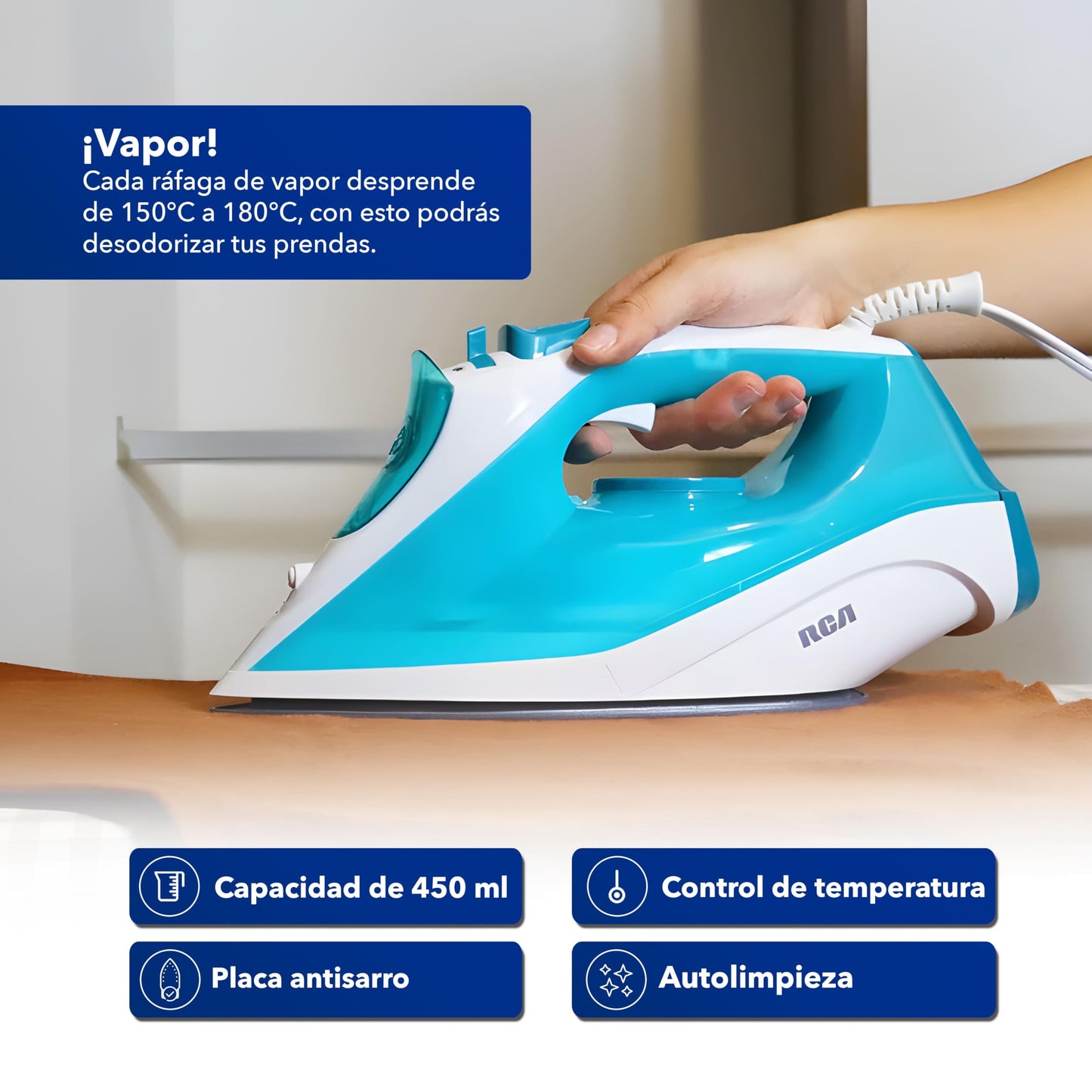 Plancha de Vapor RCA Gris Azul con Cerámica RC-513B