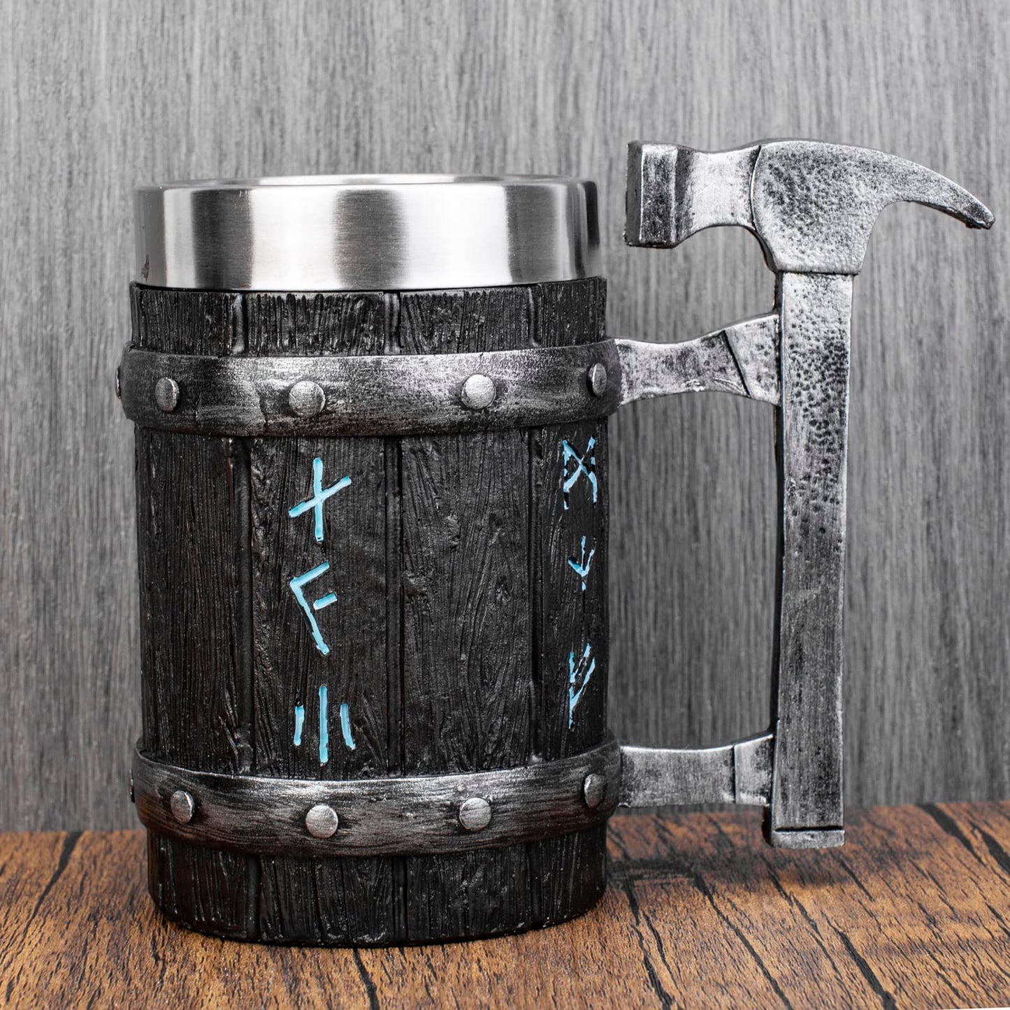 KTOTKMOTA - Taza de martillo nórdico vikingo, con revestimiento de acero inoxidable, jarra de cerveza de resina, decoración nórdica, taza de jugo de leche de café, 20 onzas