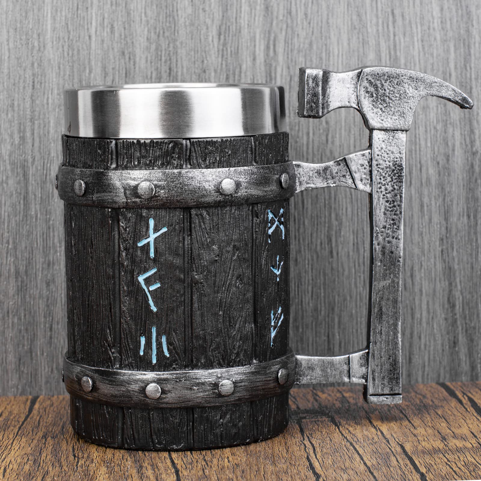 KTOTKMOTA - Taza de martillo nórdico vikingo, con revestimiento de acero inoxidable, jarra de cerveza de resina, decoración nórdica, taza de jugo de leche de café, 20 onzas