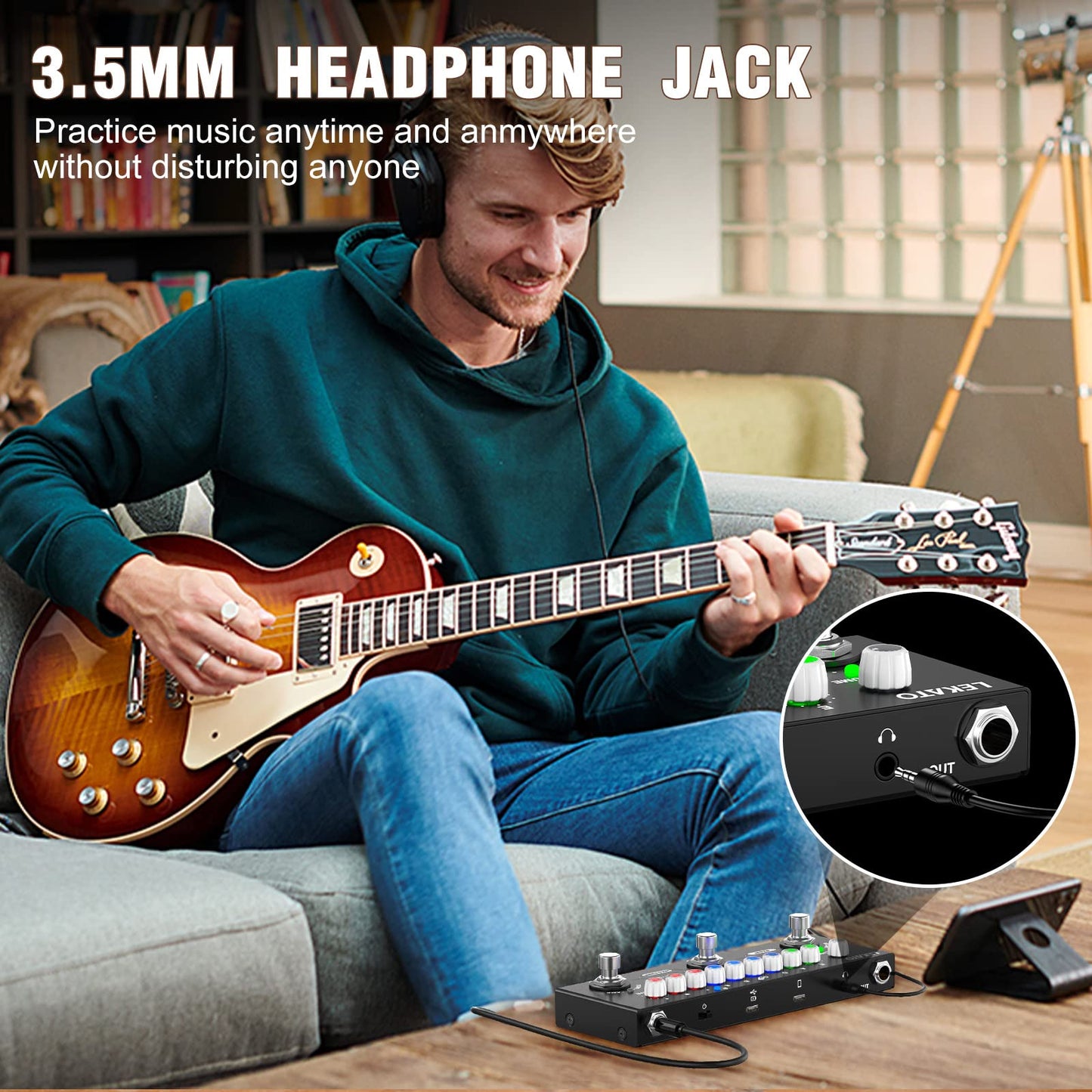 LEKATO - Pedal de guitarra multiefectos, con carga IR de 9 modelos AMP, pedal de sobremarcha de distorsión de reverberación retardada, efectos de guitarra eléctrica recargable, grabación de soporte