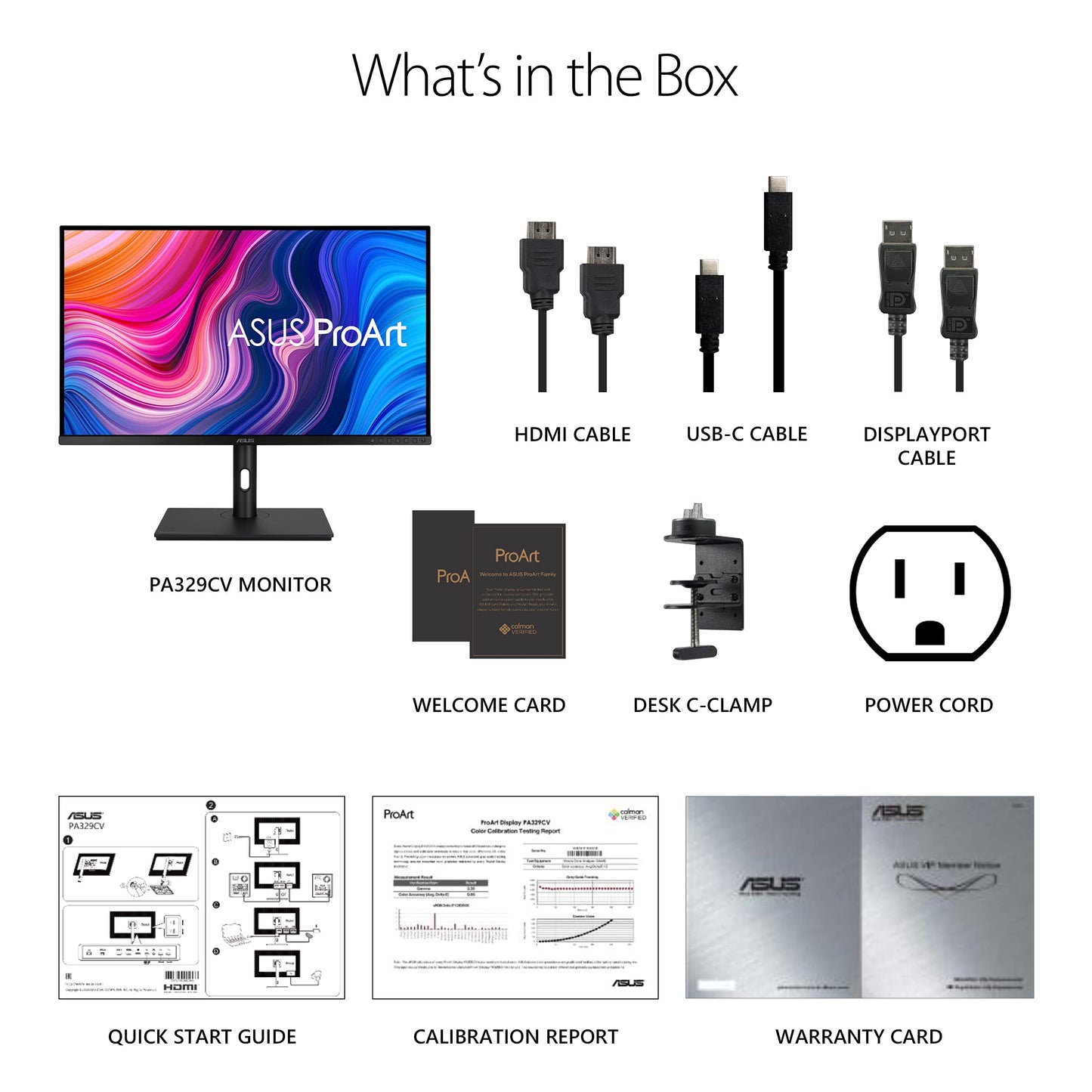 Monitor profesional 32 pulgadas Asus ProArt PA329CV, IPS, 4K UHD (3840 x 2160), 100% sRGB, 100% Rec.709, precisión de color ΔE <2, verificado por Calman, USB-C, HDR-400