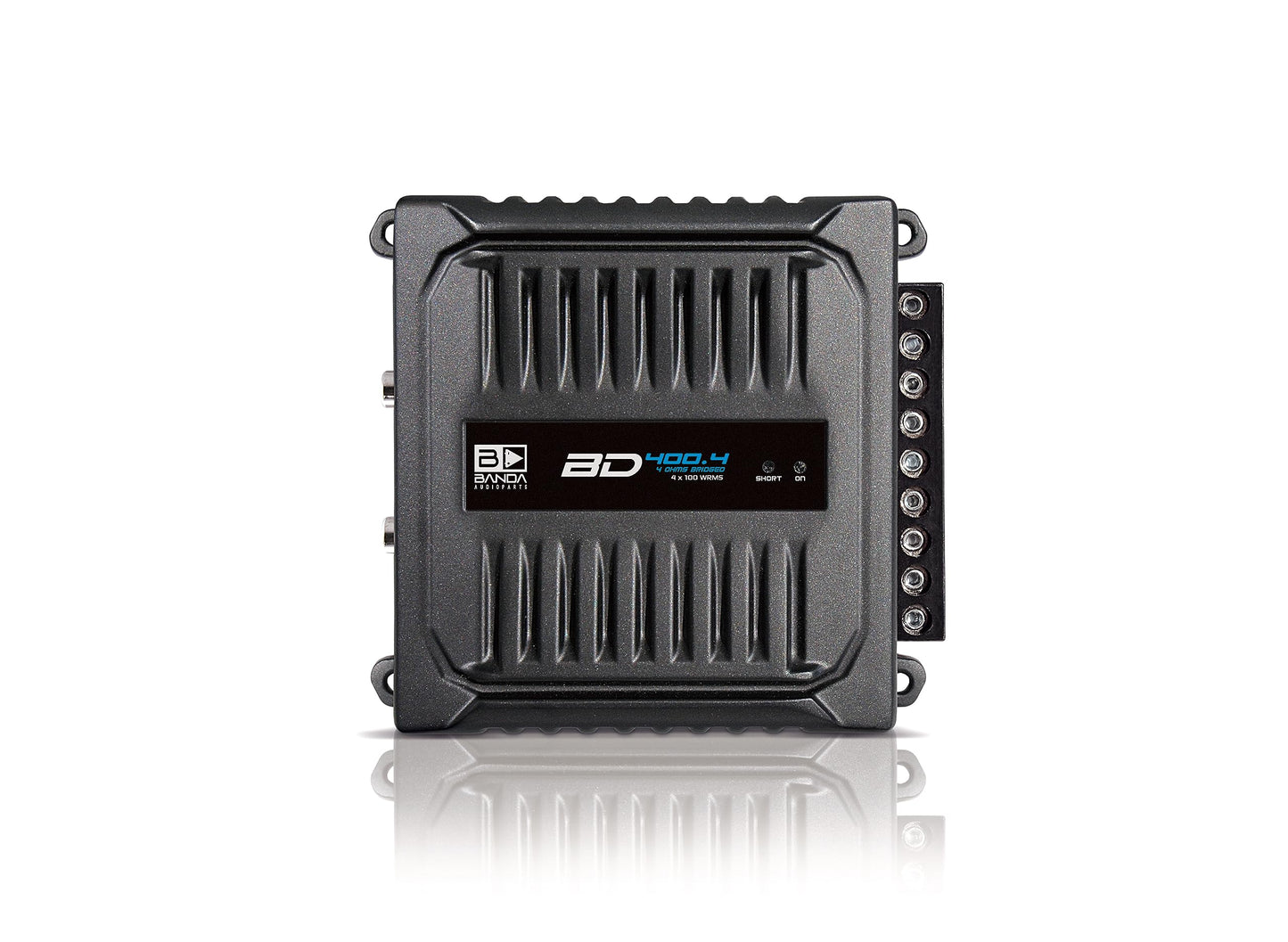 Banda Audioparts BD400.4BLACK - Amplificador de Audio para Coche de 4 Canales de 100 W Rms de Rango Completo de 4 ohmios puenteado con filtros de Paso bajo o Alto de Uso Opcional, Color Negro