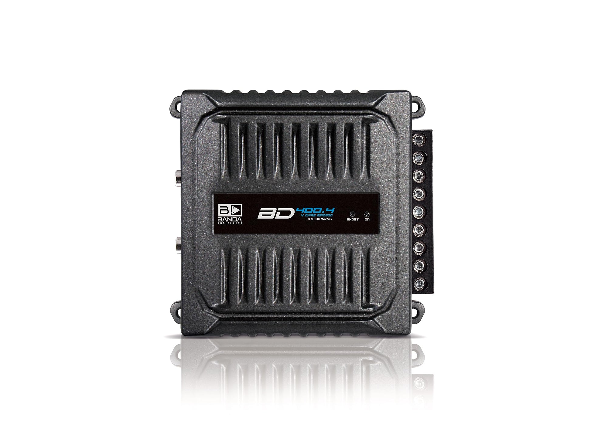 Banda Audioparts BD400.4BLACK - Amplificador de Audio para Coche de 4 Canales de 100 W Rms de Rango Completo de 4 ohmios puenteado con filtros de Paso bajo o Alto de Uso Opcional, Color Negro
