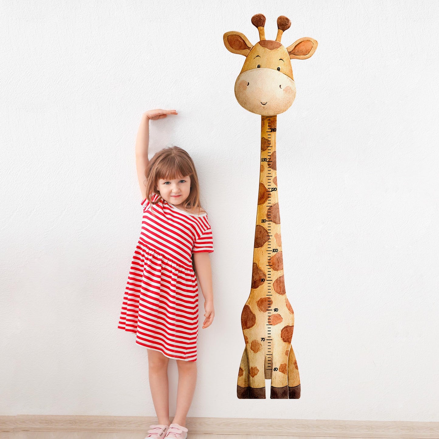 Calcomanías de pared para niños con altura de jirafa, lindas calcomanías de altura de animales, calcomanías de tabla de crecimiento de habitación de los niños para pared, calcomanías de animales de
