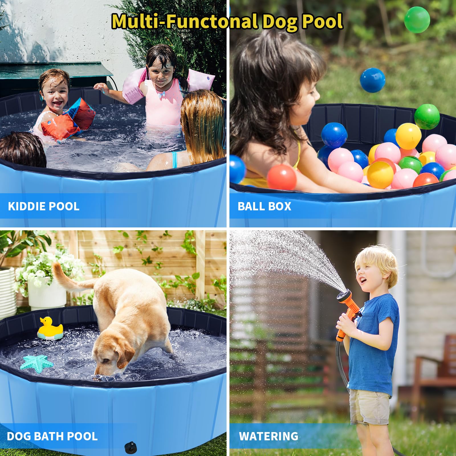 CACSPS - Piscina plegable para perros, piscina infantil de 47 x 12 pulgadas con plástico duro, tina antideslizante para patio trasero al aire última intervensión, piscina plegable para perros,