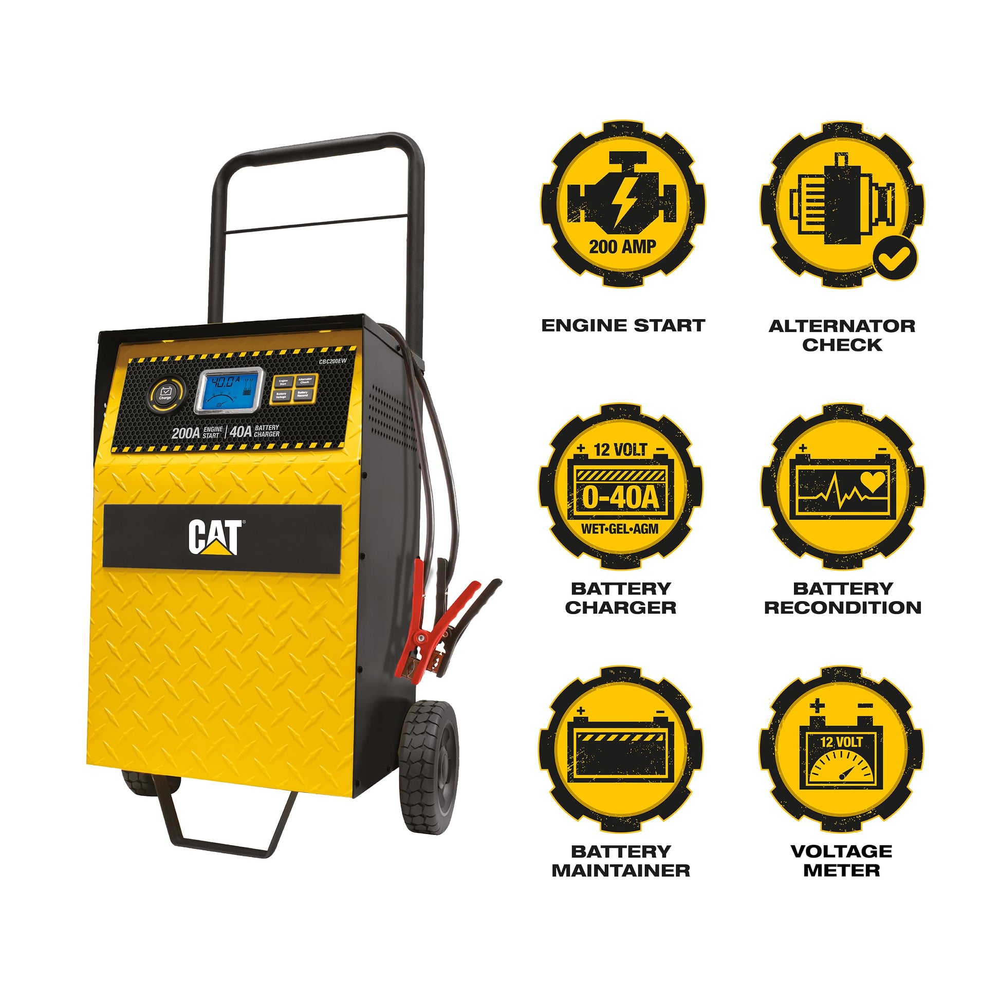 Cat CBC200EW Cargador de batería Profesional de 40 amperios y mantenedor de 3 amperios con Arranque del Motor de 200 amperios