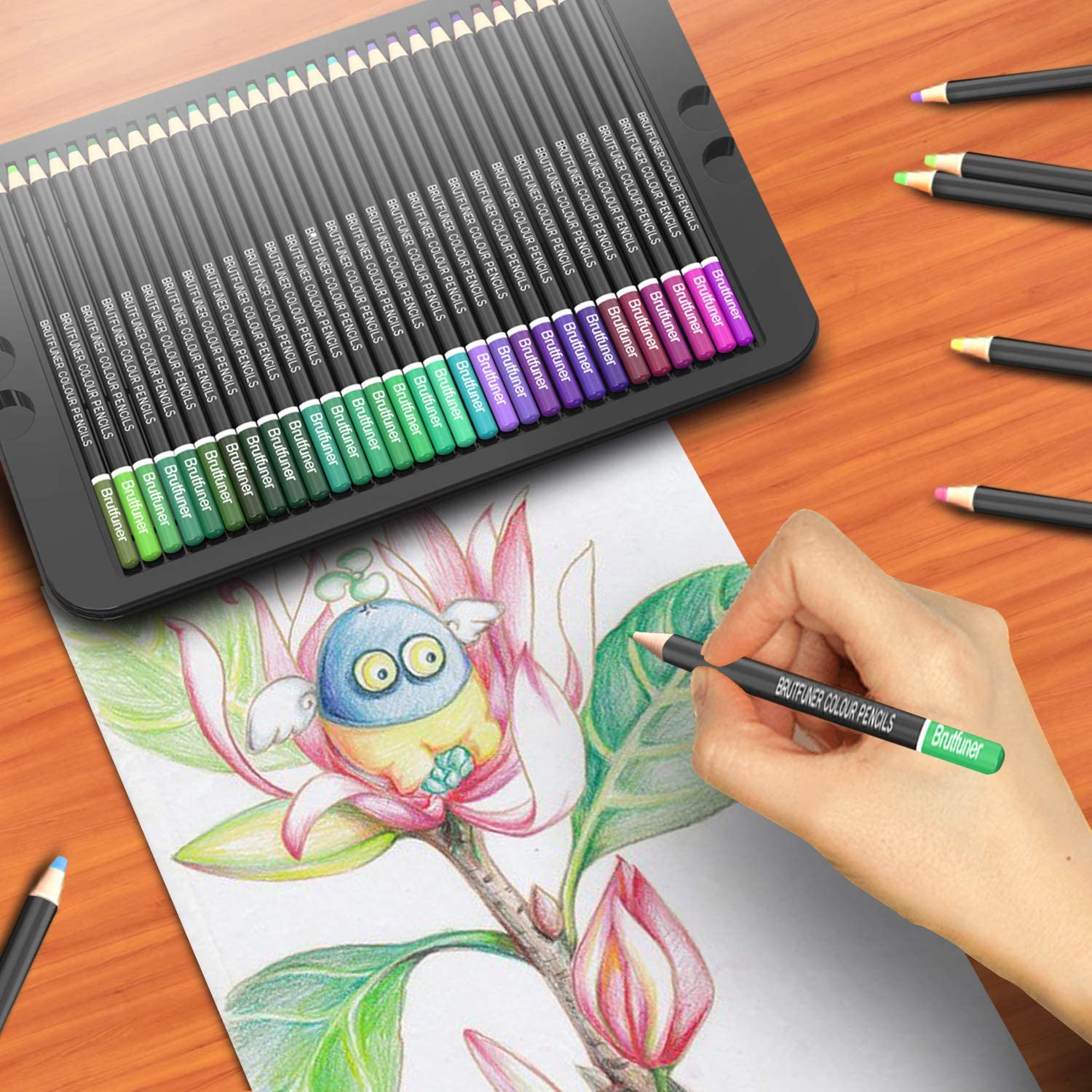 Ccfoud - Lápices de Colores, Juego Profesional de 180 Colores en Una Caja de Lata, Núcleos a Base de Cera Suave Numerados, Para Dibujar, Dibujar, Sombrear y Colorear