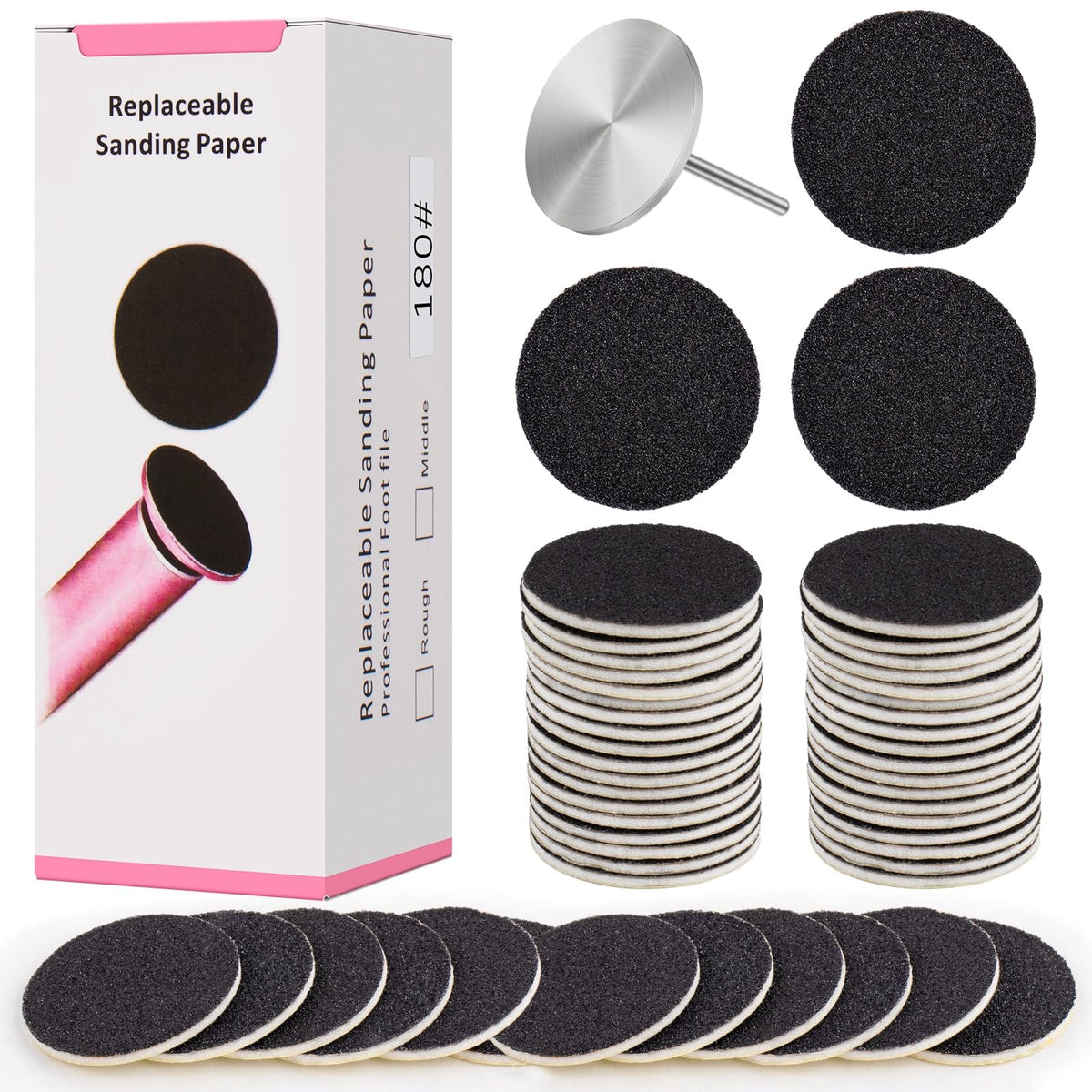 Difenni - Disco de lija con broca de metal para uñas, disco de lija de pedicura, 100 discos de papel de lija de 25 mm, grano #180 para pedicura (negro)