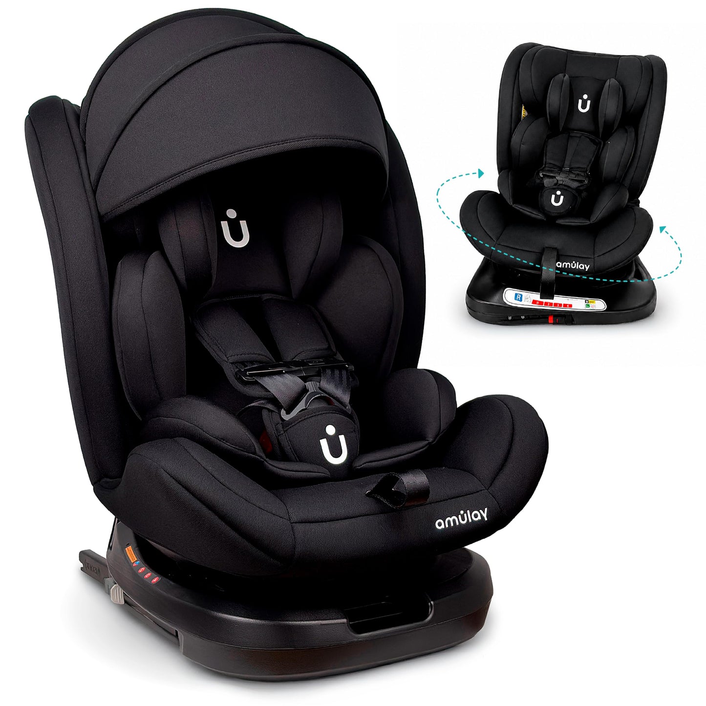 Amulay Autoasiento Kiddo ISOFIX 360°, 0 a 12 Años, Negro