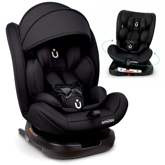 Autoasiento Amulay Kiddo Negro ISOFIX 360° para Niño
